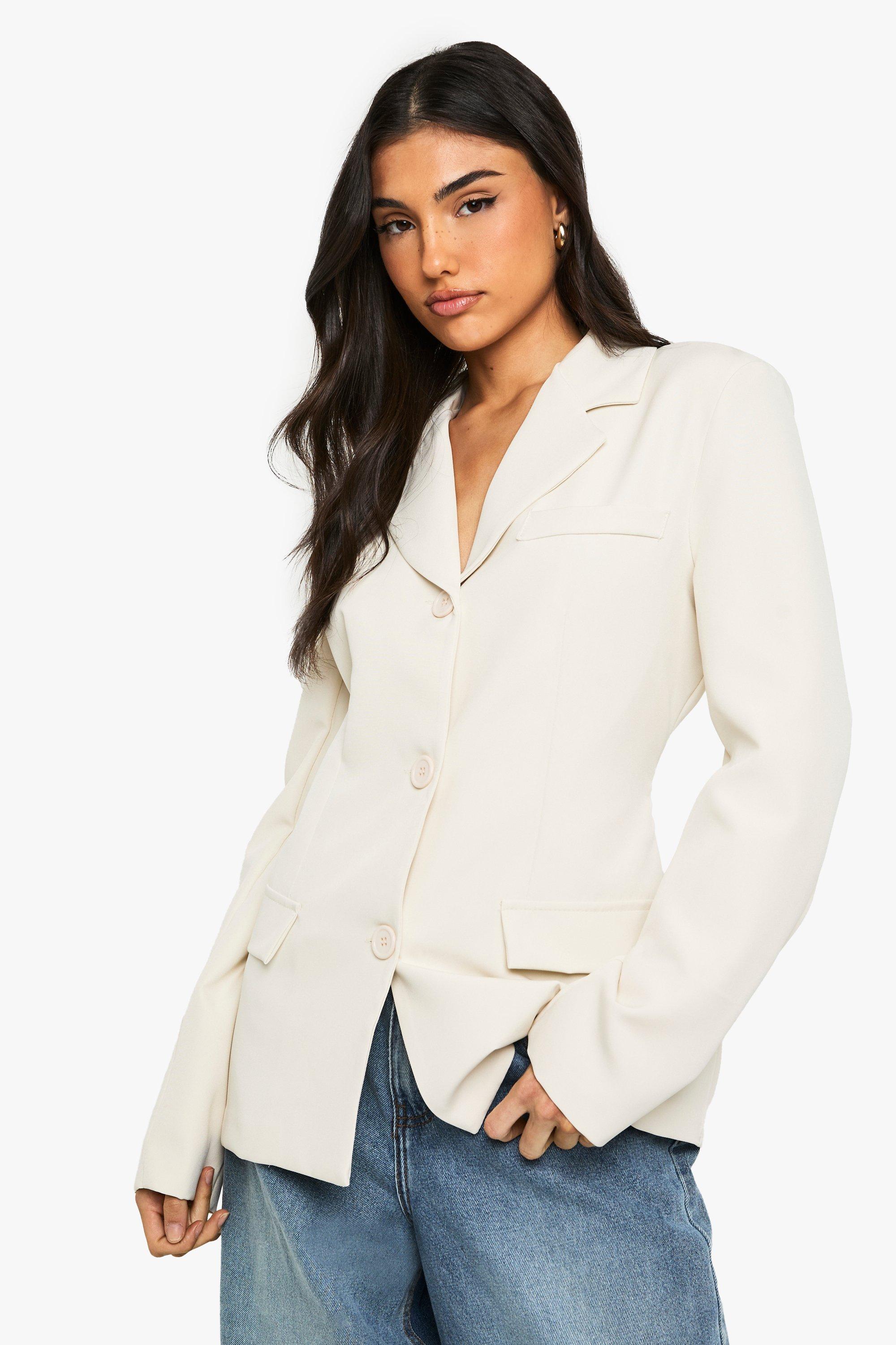 Boohoo Getailleerde Blazer Met Knopen, Ecru