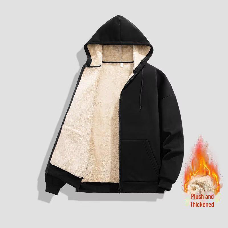VantaGoods Heren vest met capuchon: Warme lamsvacht katoenen gevoerde trui voor herfst en winter 5XL zwart