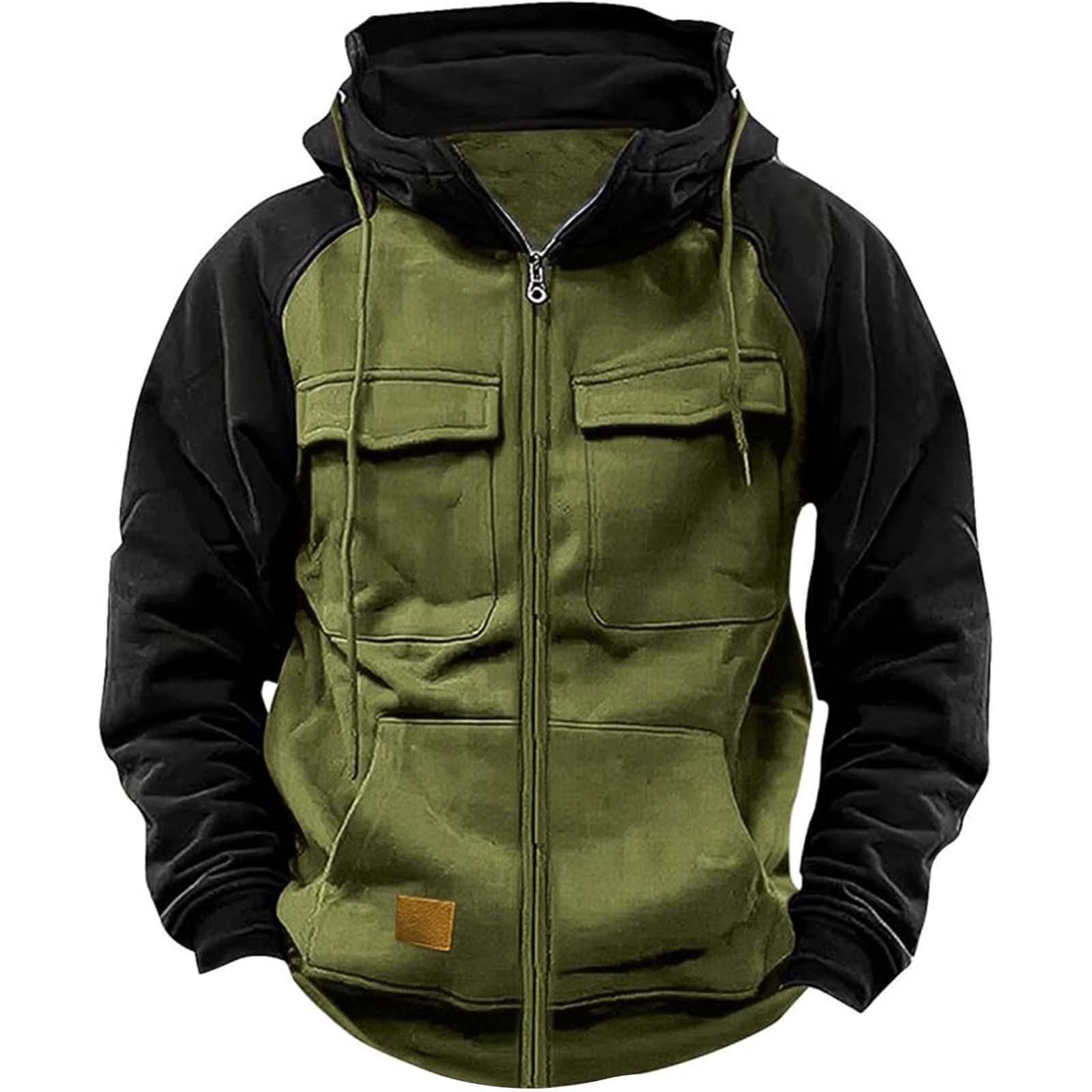 FX Men Herfst Winter Hoodies Heren Rits Patchwork Warme Fleece Sweatshirts Meerdere Zakken Heren Mode Capuchon Jas Dikke Outdoor Hoodie M koningsblauwe kleur