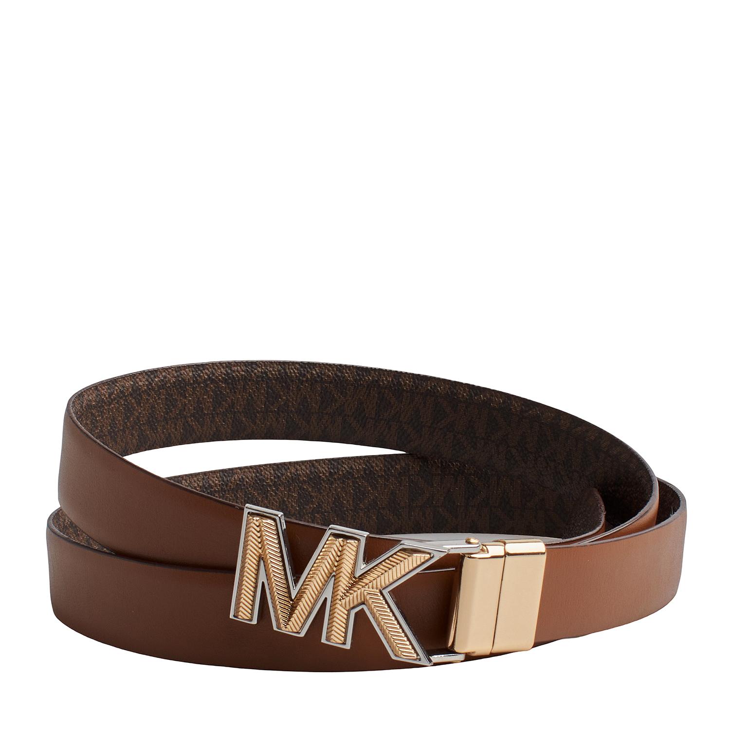 Michael Kors Omkeerbare dunne leren riem 558786 voor dames M bruin
