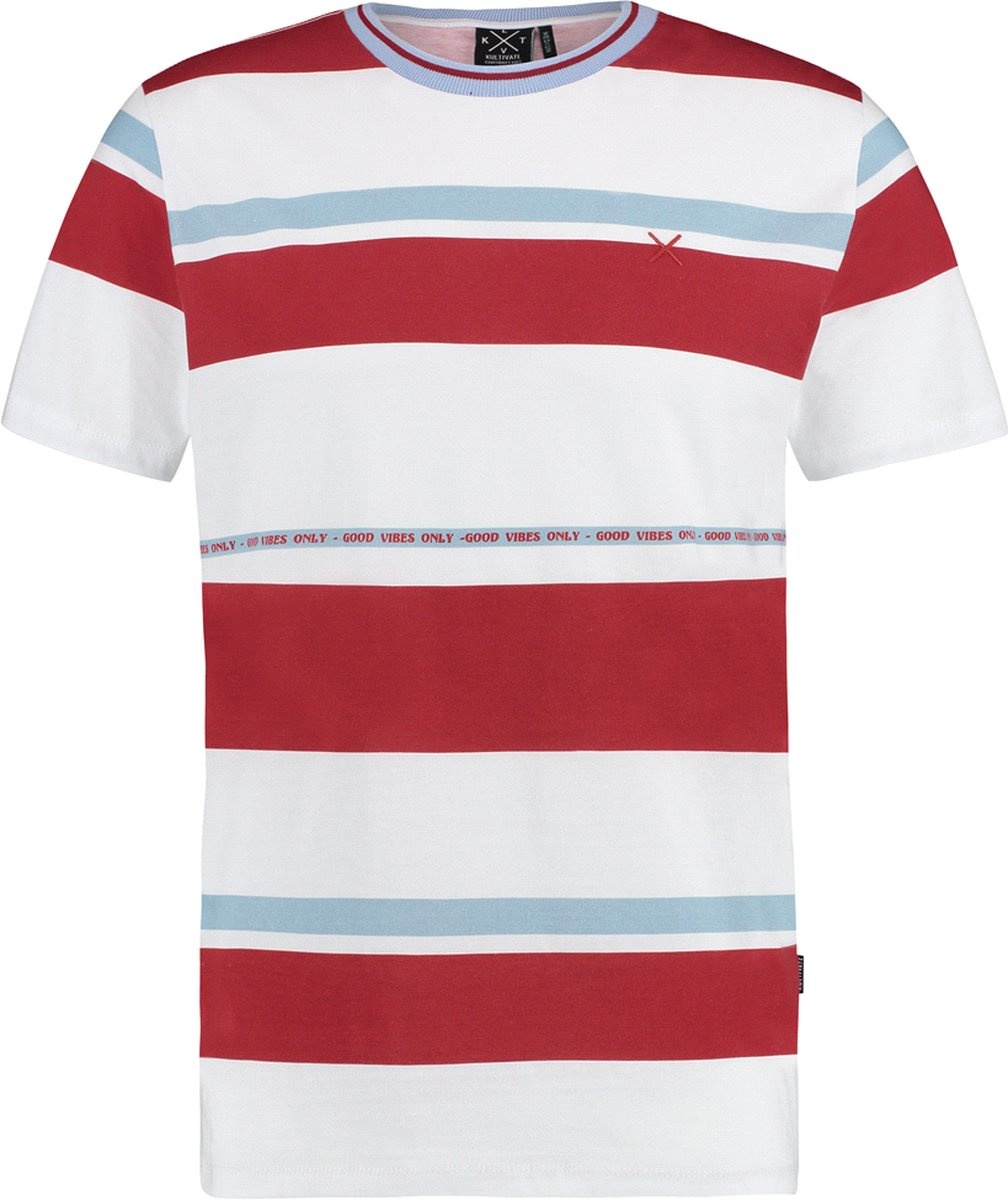 Kultivate T-shirt Ronde Halstreep Wit/Rood/Blauw 