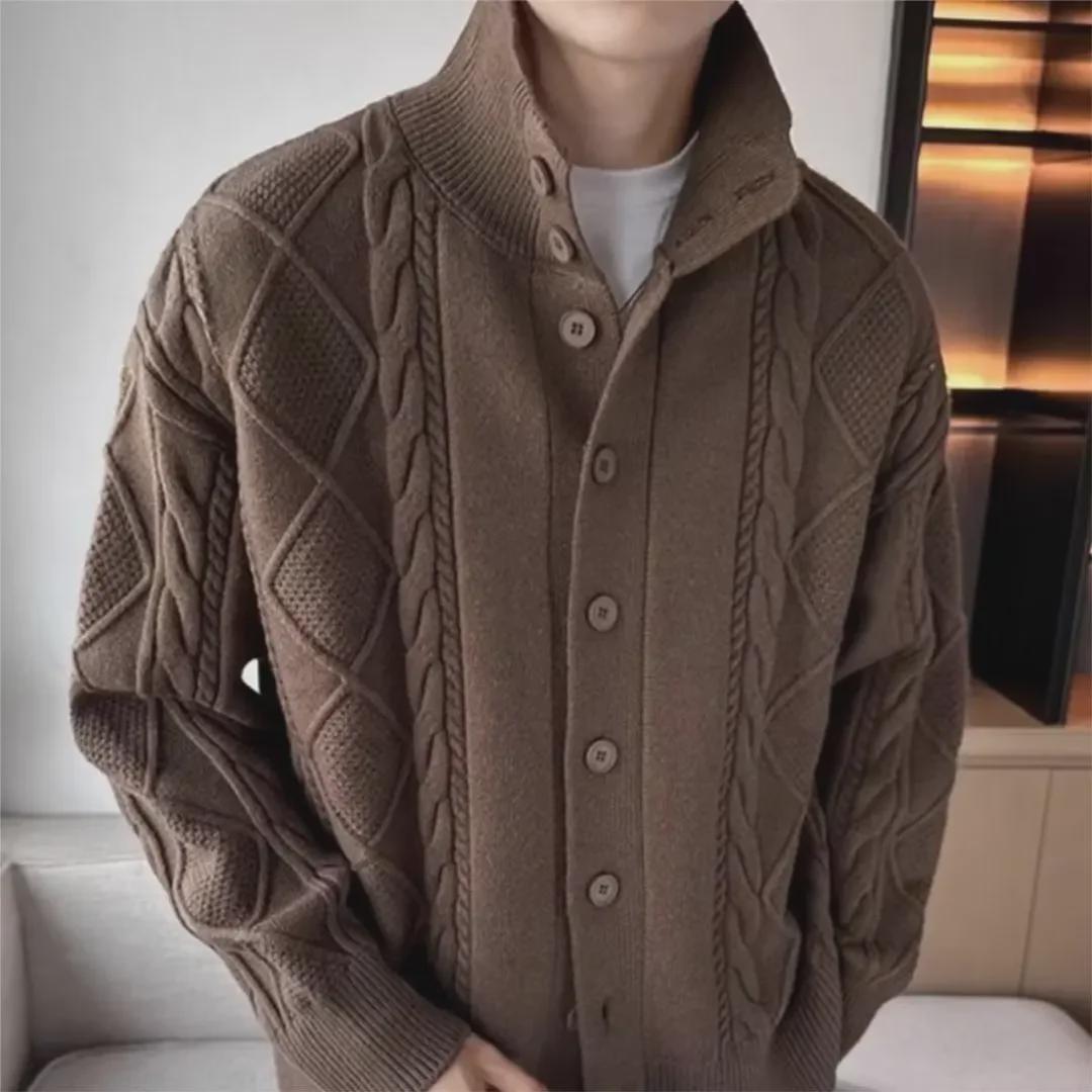 VantaGoods Heren 2023 Herfst/Winter Koreaanse Stijl Grof Gebreid Vest - Losse Pasvorm, Effen Kleur Sweaterjack M marineblauwe kleur