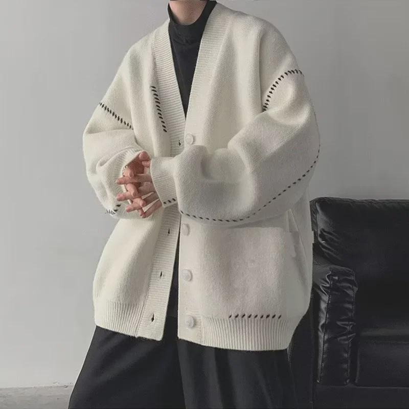 VantaGoods Unisex V-hals losse gebreide cardigan trui 2XL wit