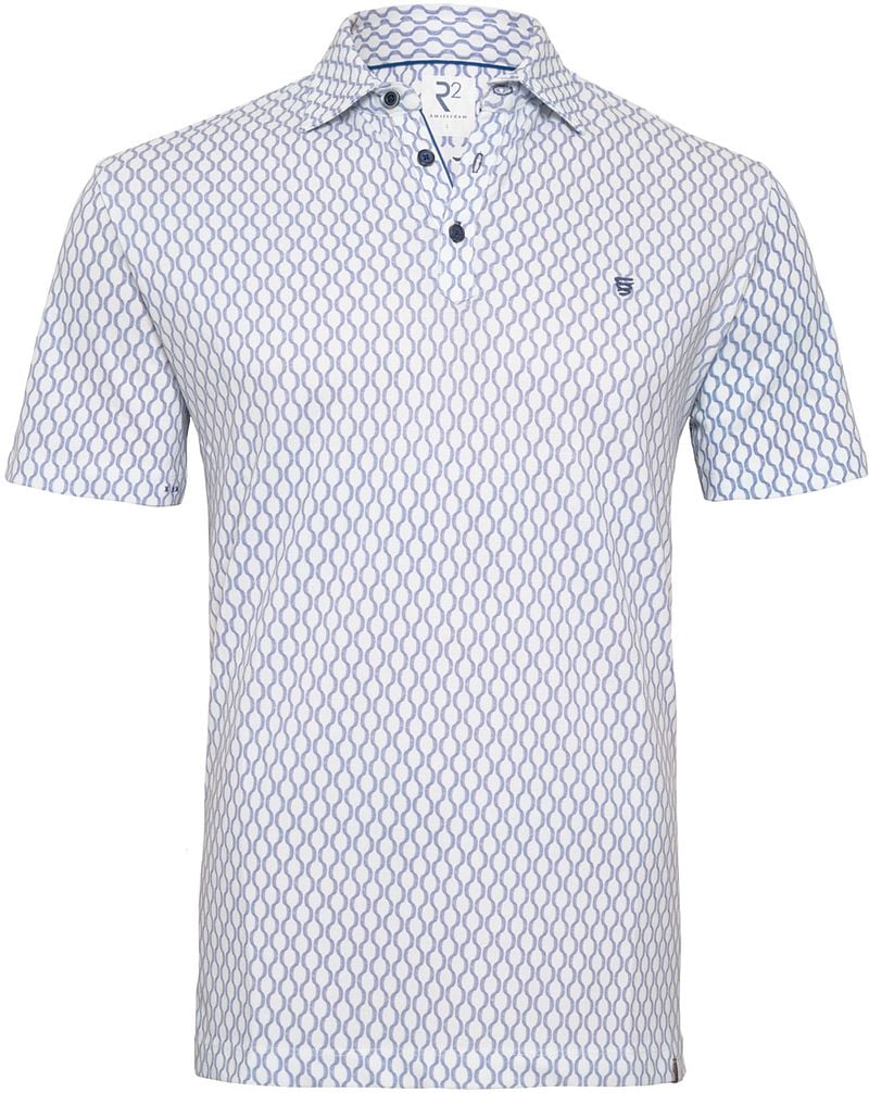 R2 Amsterdam Piqué Polo Wheel Track Print Blauw