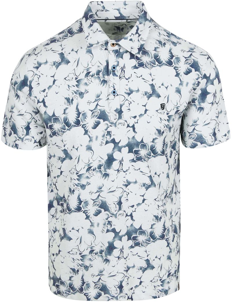 R2 Amsterdam Piqué Polo Linnen Blend Print Blauw