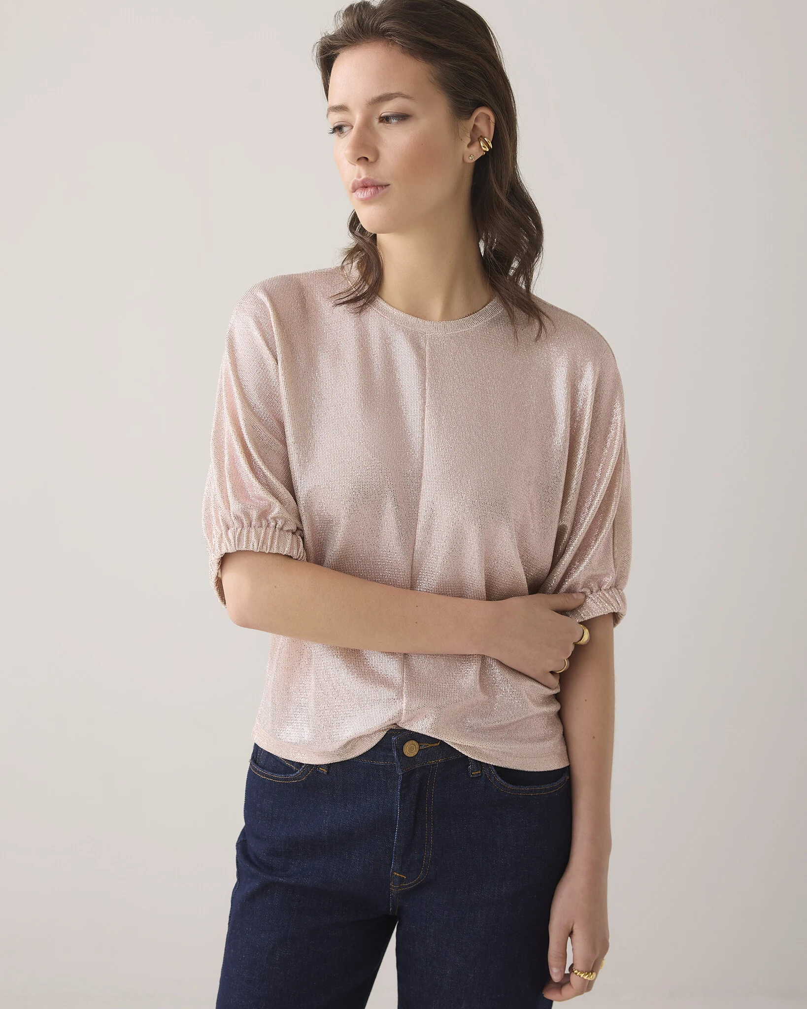 Summum 3s5097-30672 504 batwing boxy top metallic sweat fluid rosesmoke