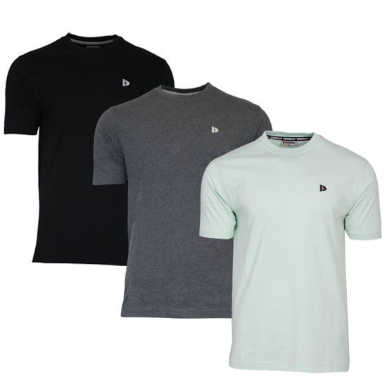 Donnay Donnay Heren - 3-Pack - T-Shirt Vince - Zwart/Donkergrijs/Mint Green