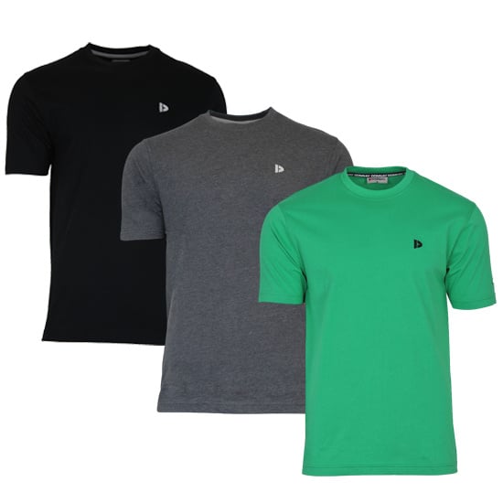 Donnay Donnay Heren - 3-Pack - T-Shirt Vince - Zwart/Donkergrijs/Grass Green