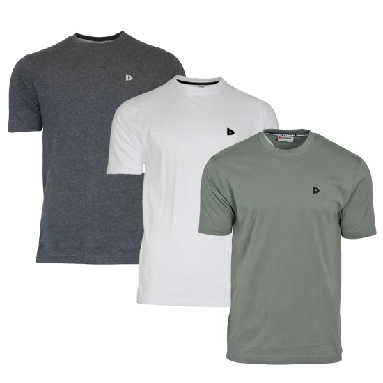 Donnay Donnay Heren - 3-Pack - T-Shirt Vince - Donkergrijs/Wit/Jungle Green