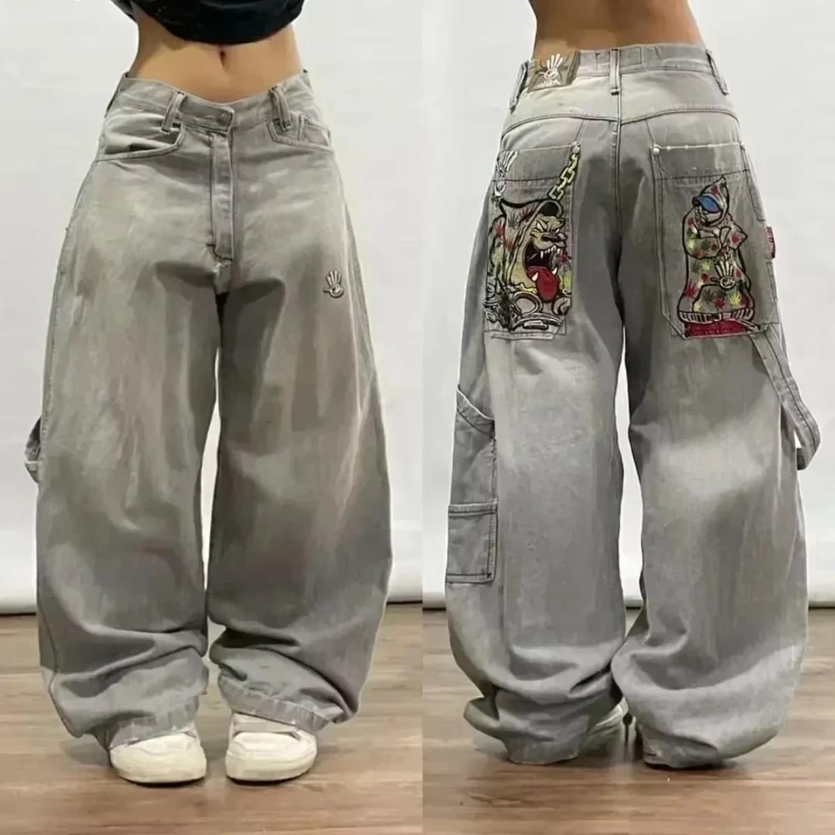 Tinicoo Hoge taille losse casual retro Joker Y2K blauwe luipaardprint rechte broek Street American wijde pijpen broek S
