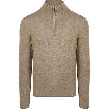 Sweater Suitable Slub Yarn Half Zip Trui Beige