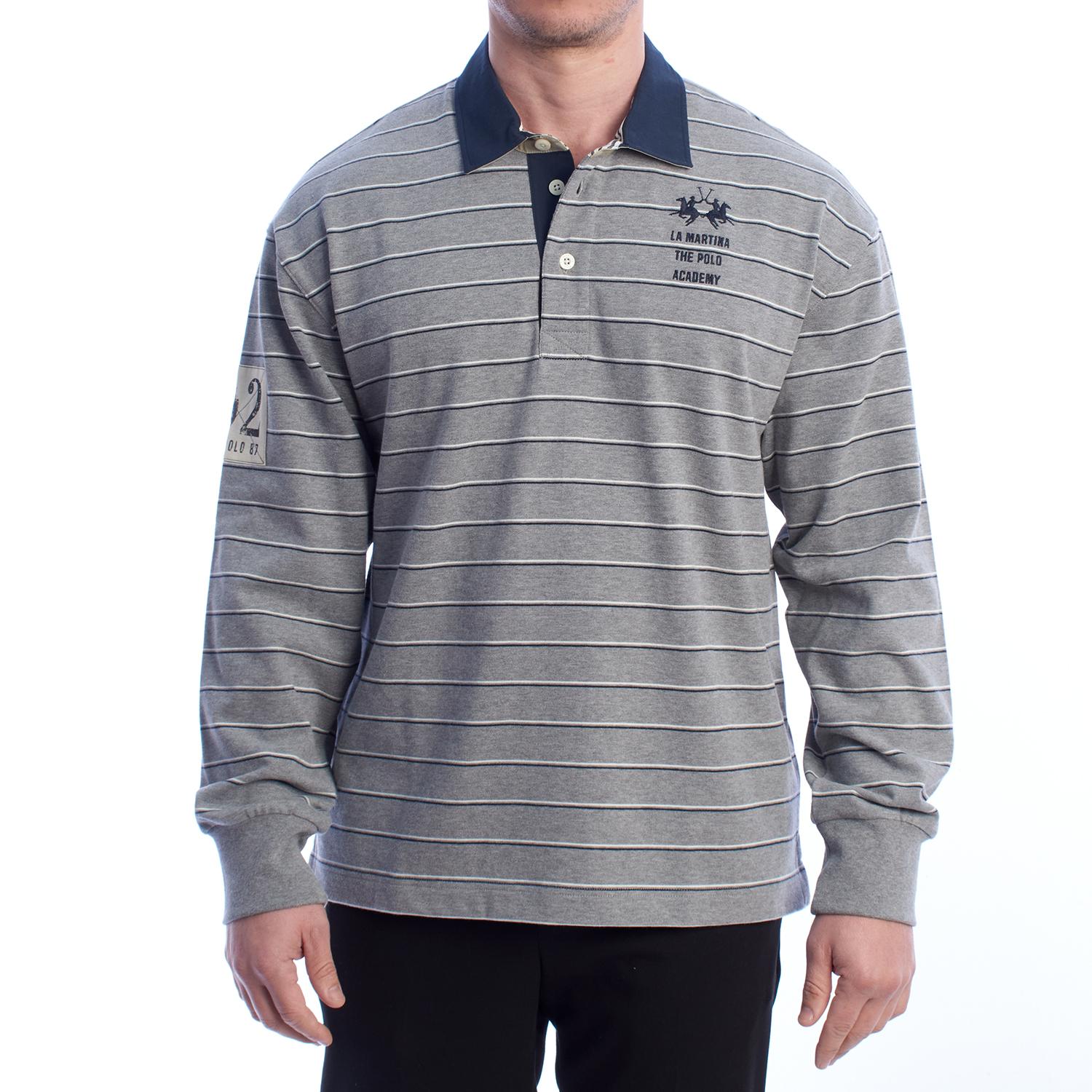 LA MARTINA Heren Comfort Fit Poloshirt met Lange Mouwen UMP304-JS336 L grijze kleur