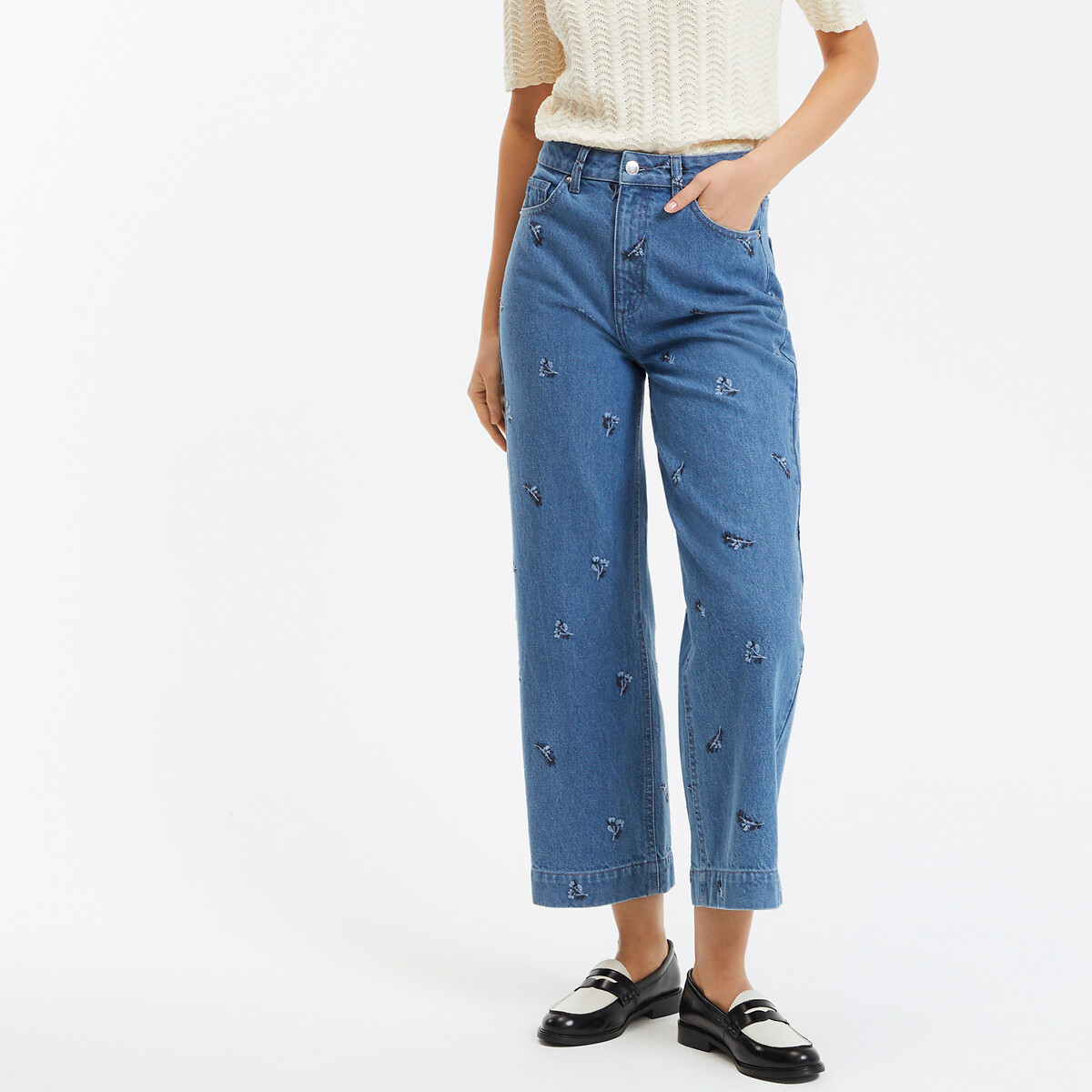 LA REDOUTE COLLECTIONS Geborduurde jeans, wijd en kort, hoge taille