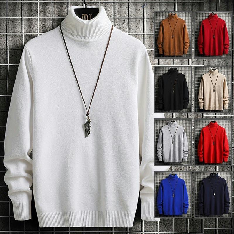 Lucky Black Cat Spring and Autumn Trendy Men's Turtleneck Pullover Autumn and Winter Slim Solid Color Tops Shirts Plus Size Tops for Men M-3XL M wit