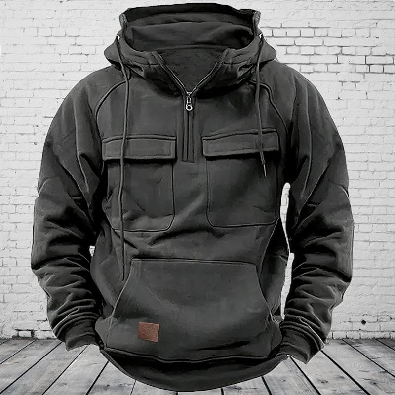VantaGoods Heren herfst/winter hoody - effen kleur, casual pasvorm, aanpasbaar met logo 3XL grijze kleur
