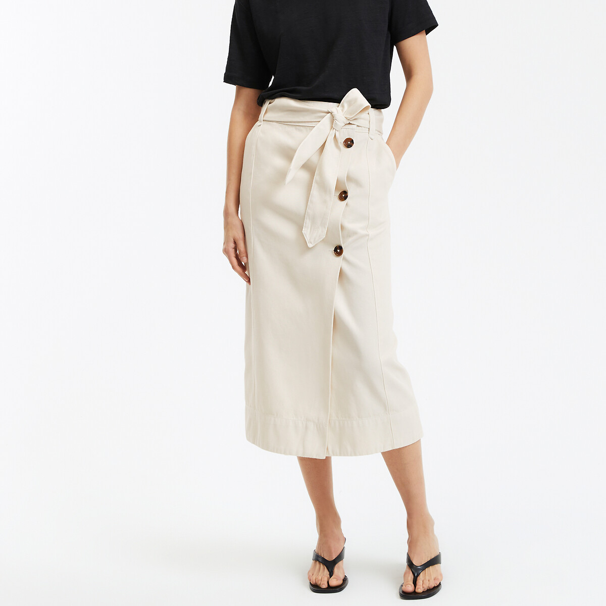 LA REDOUTE COLLECTIONS Midi-wikkelrok van katoenen keperstof