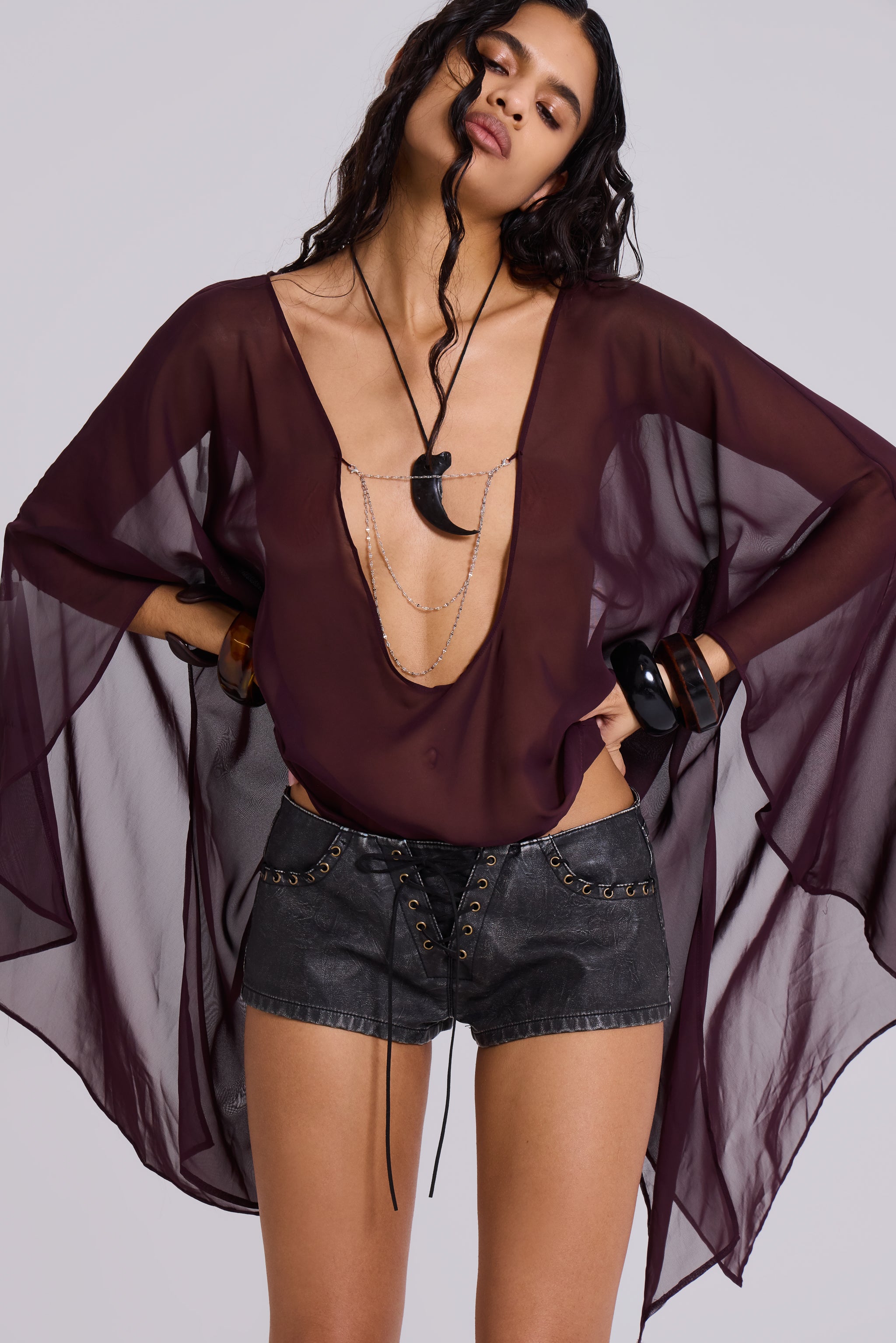 Jaded London Vaca Whipstitch Faux Leather Mini Shorts in Black