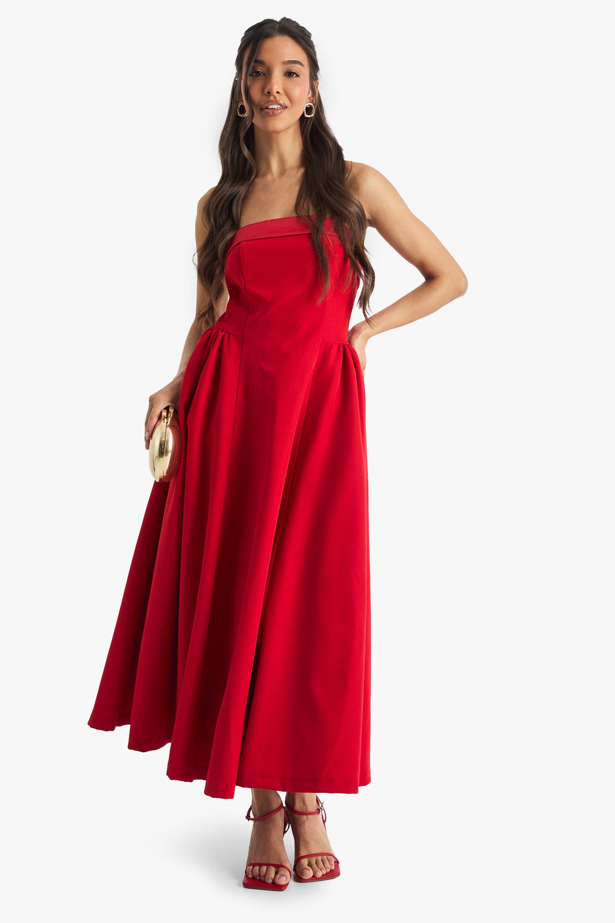 Boohoo Premium Strapless Midaxi Jurk, Red