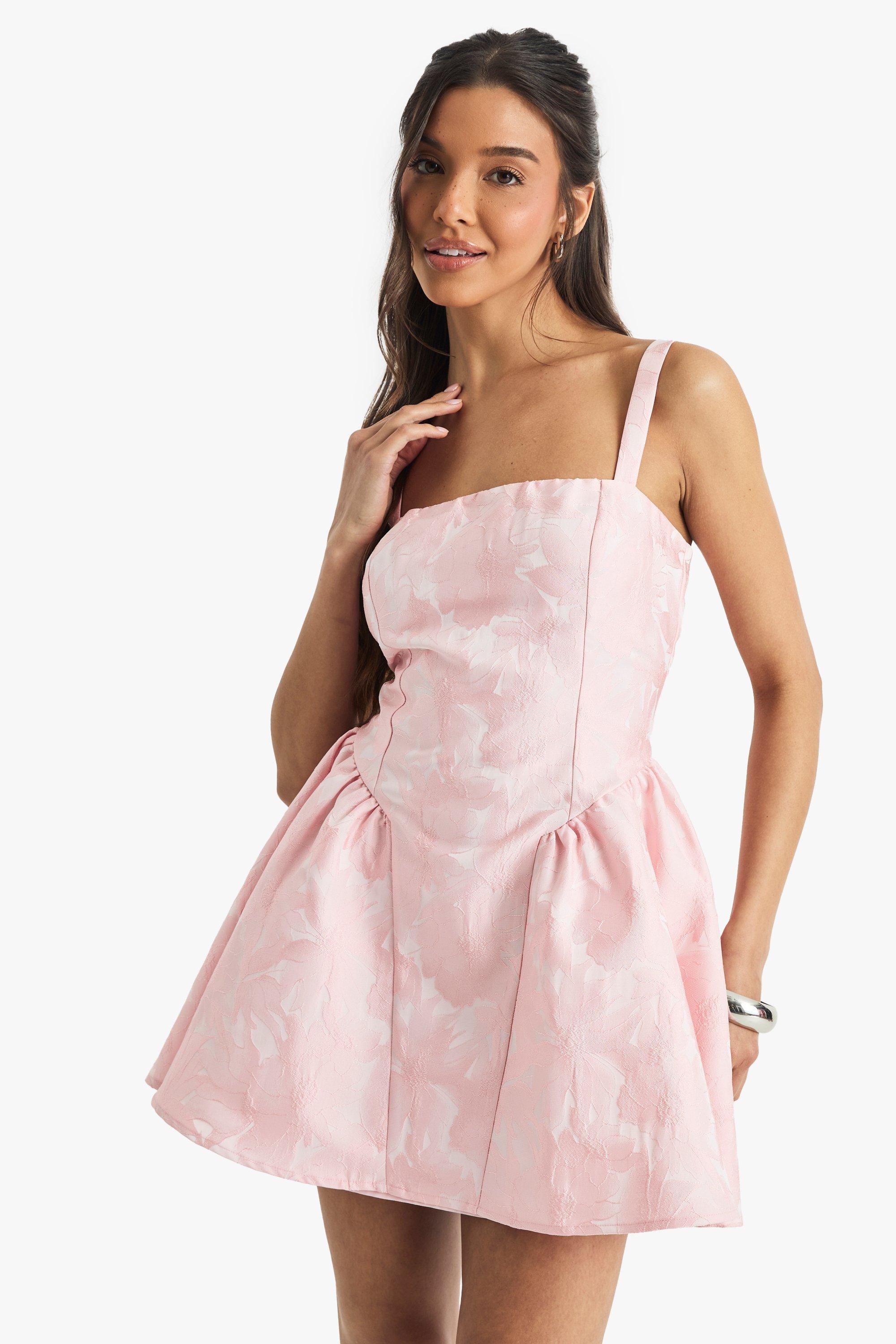 Boohoo Jacquard Mini Skater Jurk, Pink