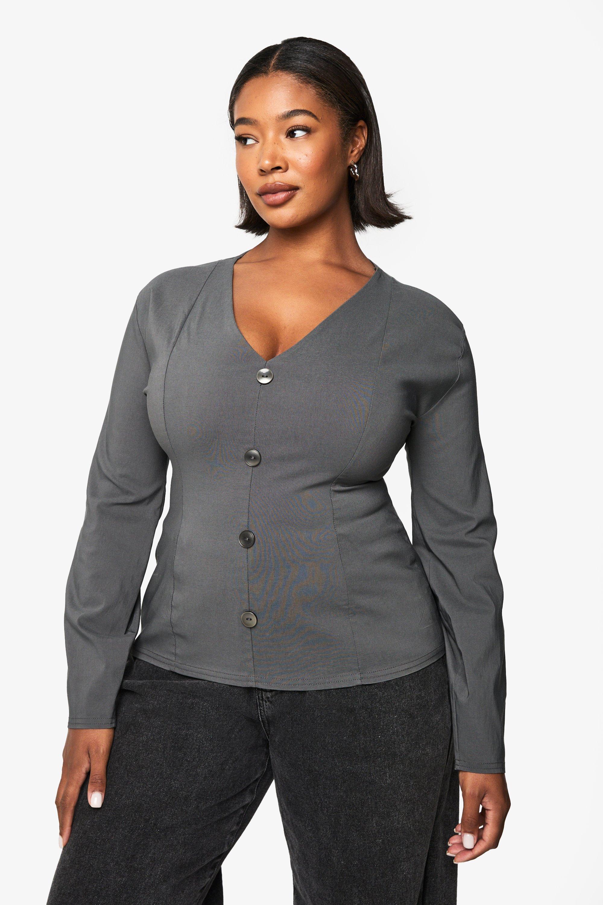 Boohoo Plus Geplooide Bengaline Blazer, Slate
