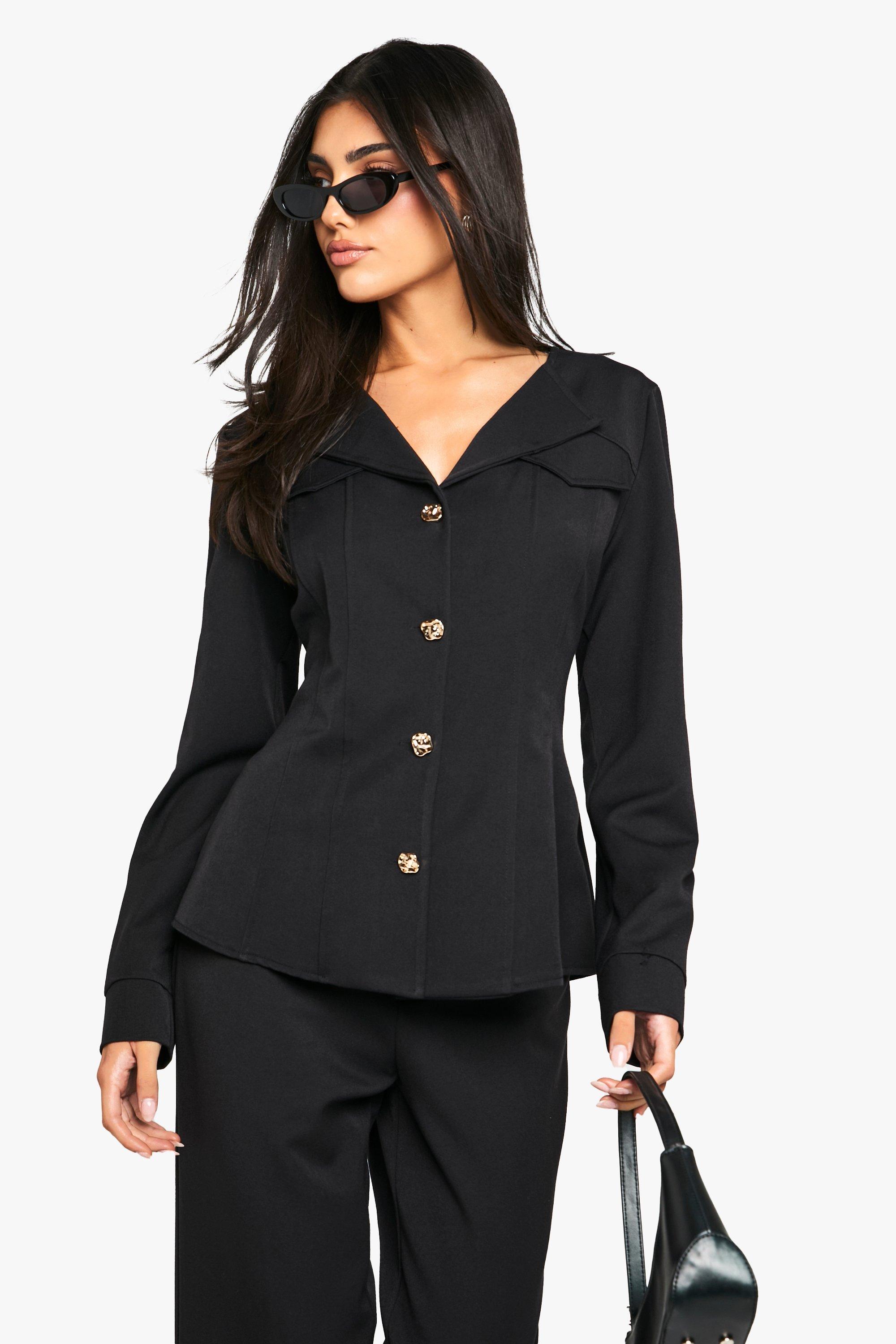 Boohoo Getailleerde Blazer Met Structuur En Open Voorkant, Black