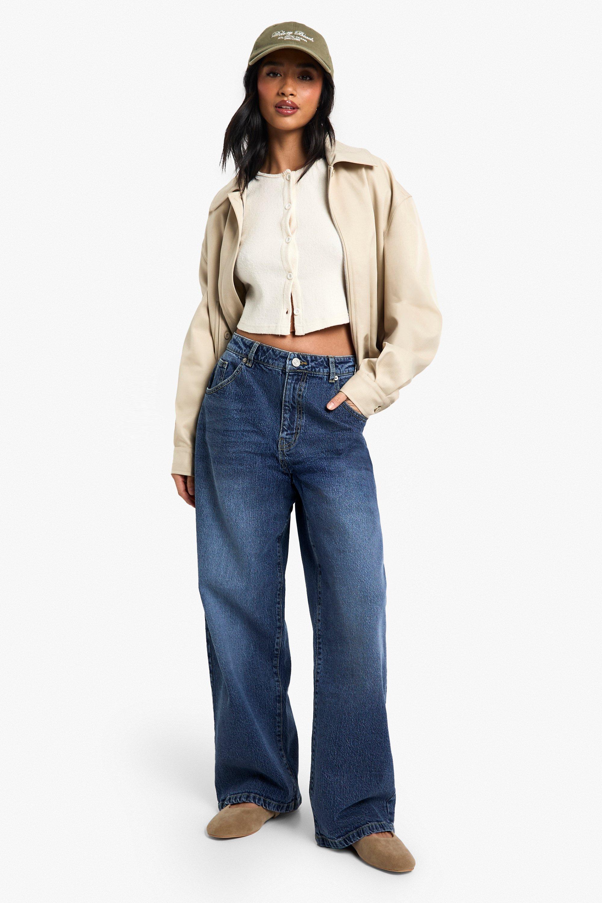 Boohoo Petite Basic Boyfriend Jeans, Acid Wash Dark Blue