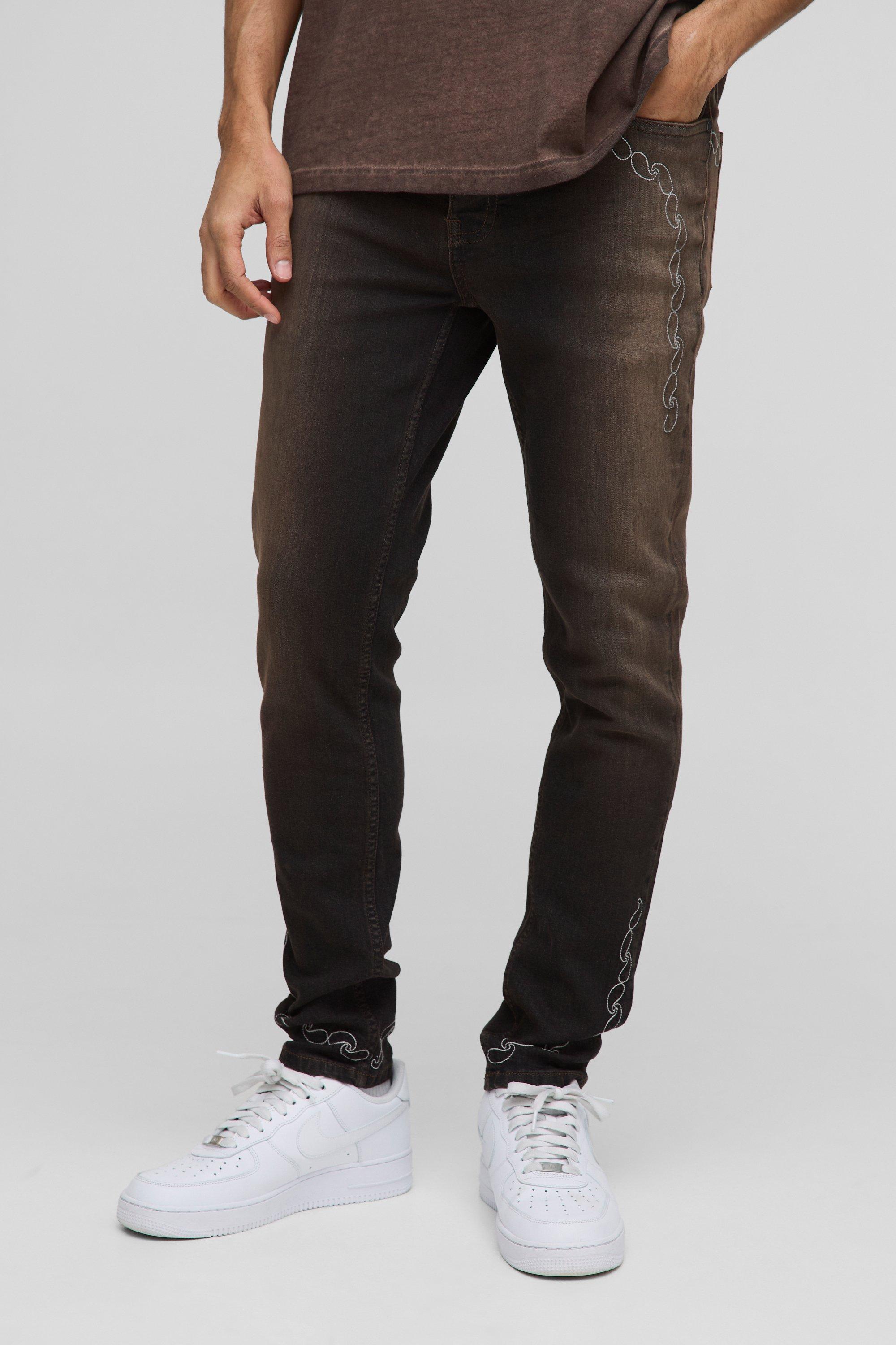 Boohoo Gebleekte Geborduurde Bandana Skinny Jeans, Brown