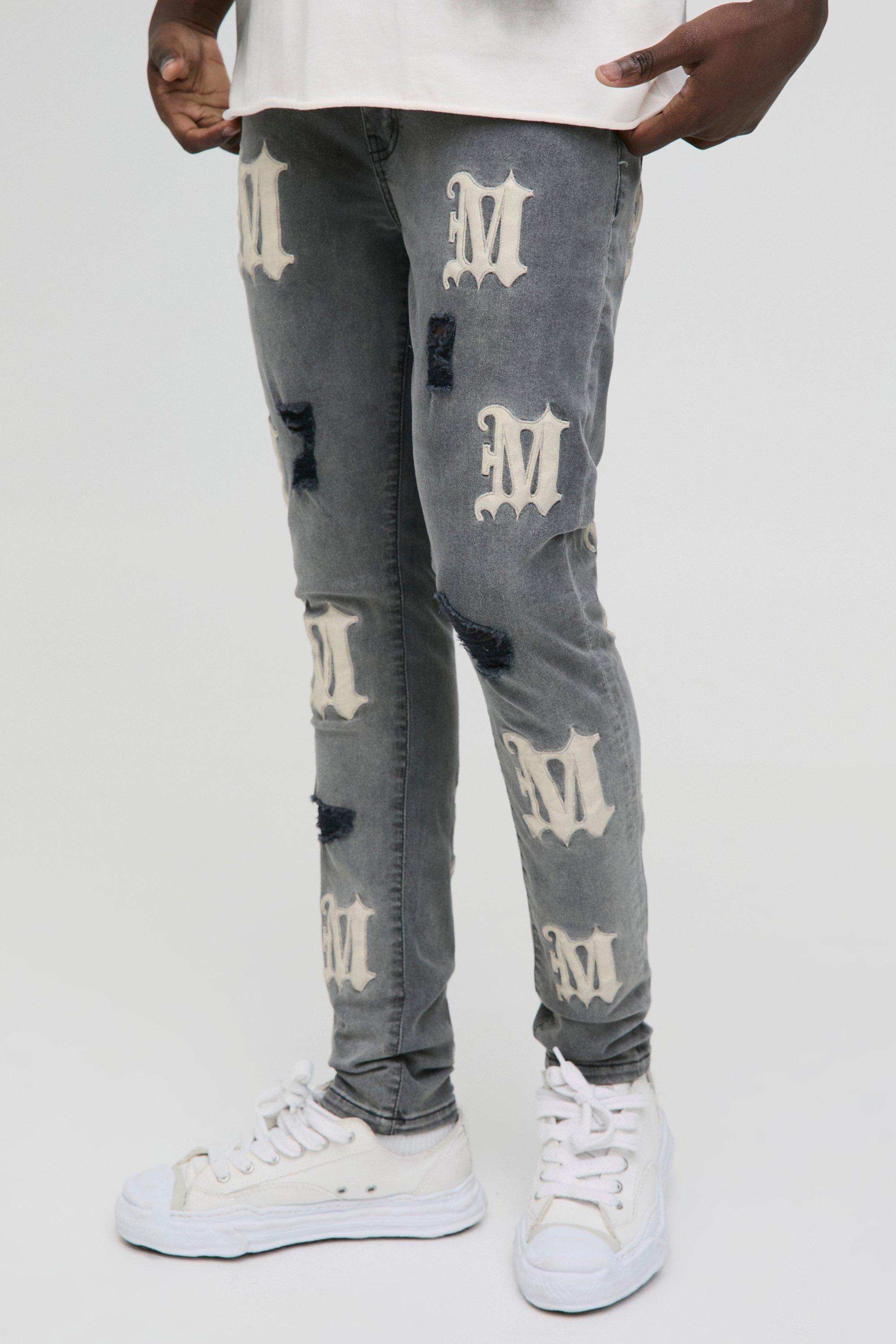 Boohoo Gebleekte Skinny Fit Pu Jeans, Charcoal