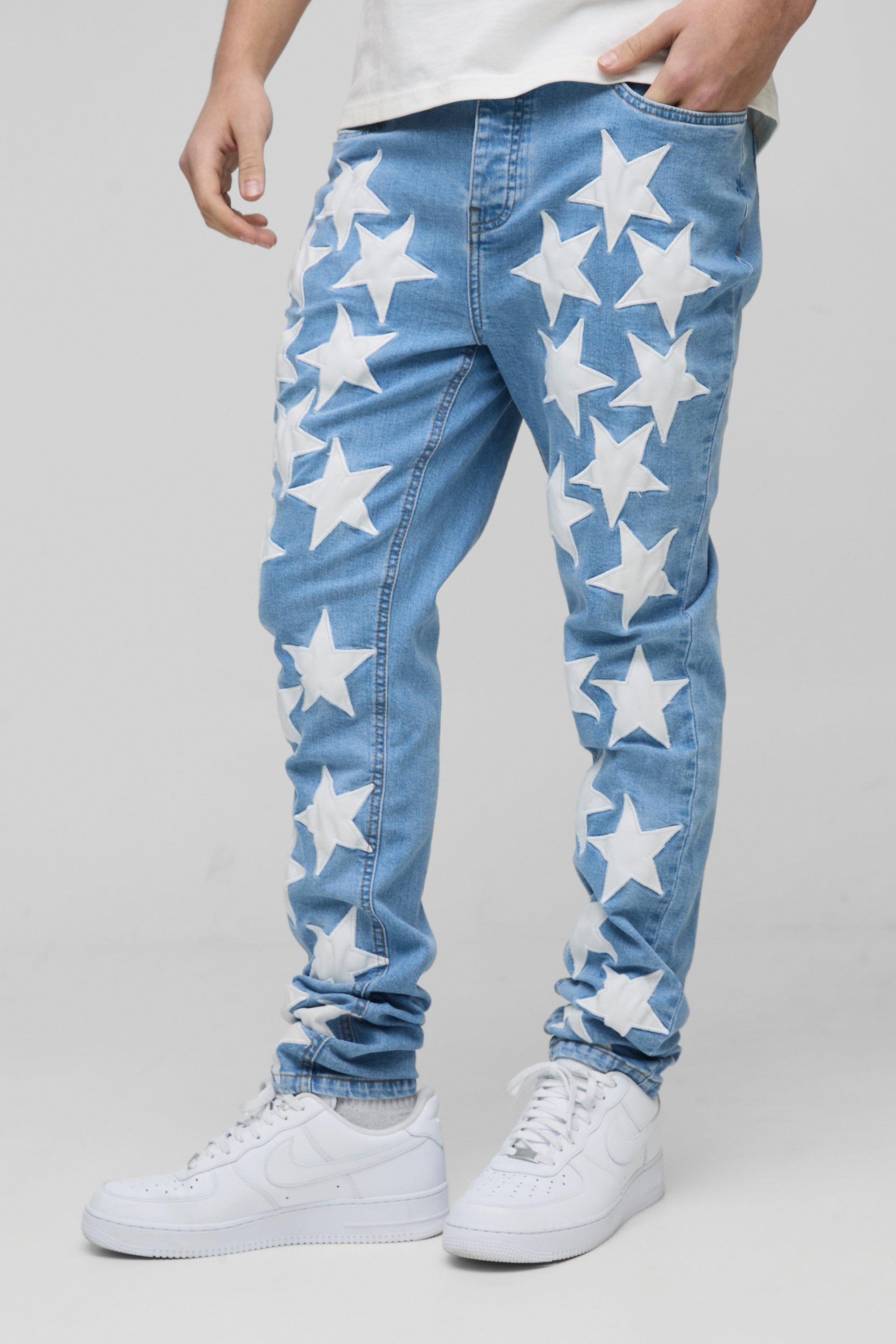 Boohoo Stacked Pu Sterren Skinny Jeans, Light Blue
