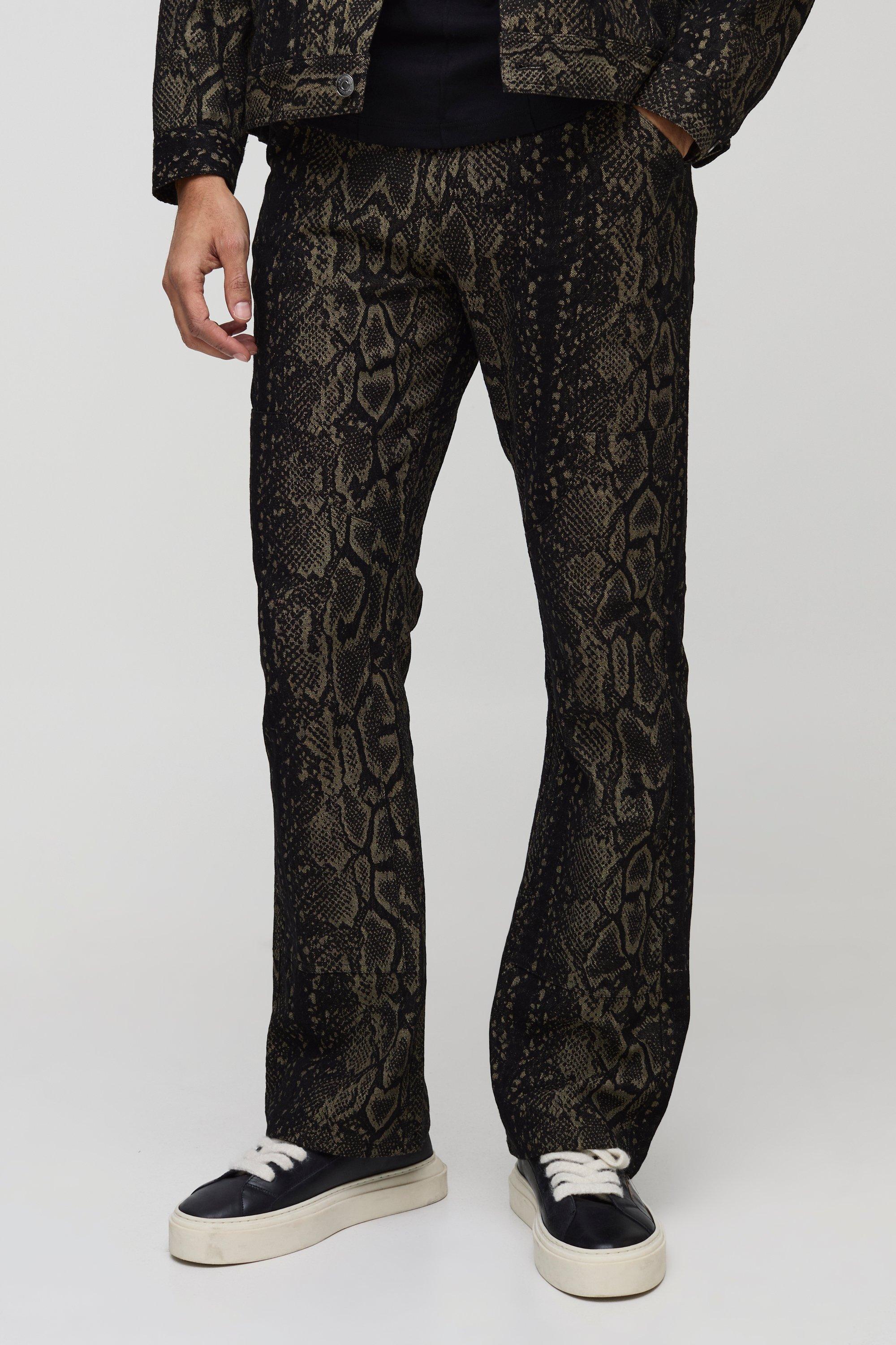 Boohoo Flared Krokodillen Slim Fit Utility Jeans, Black
