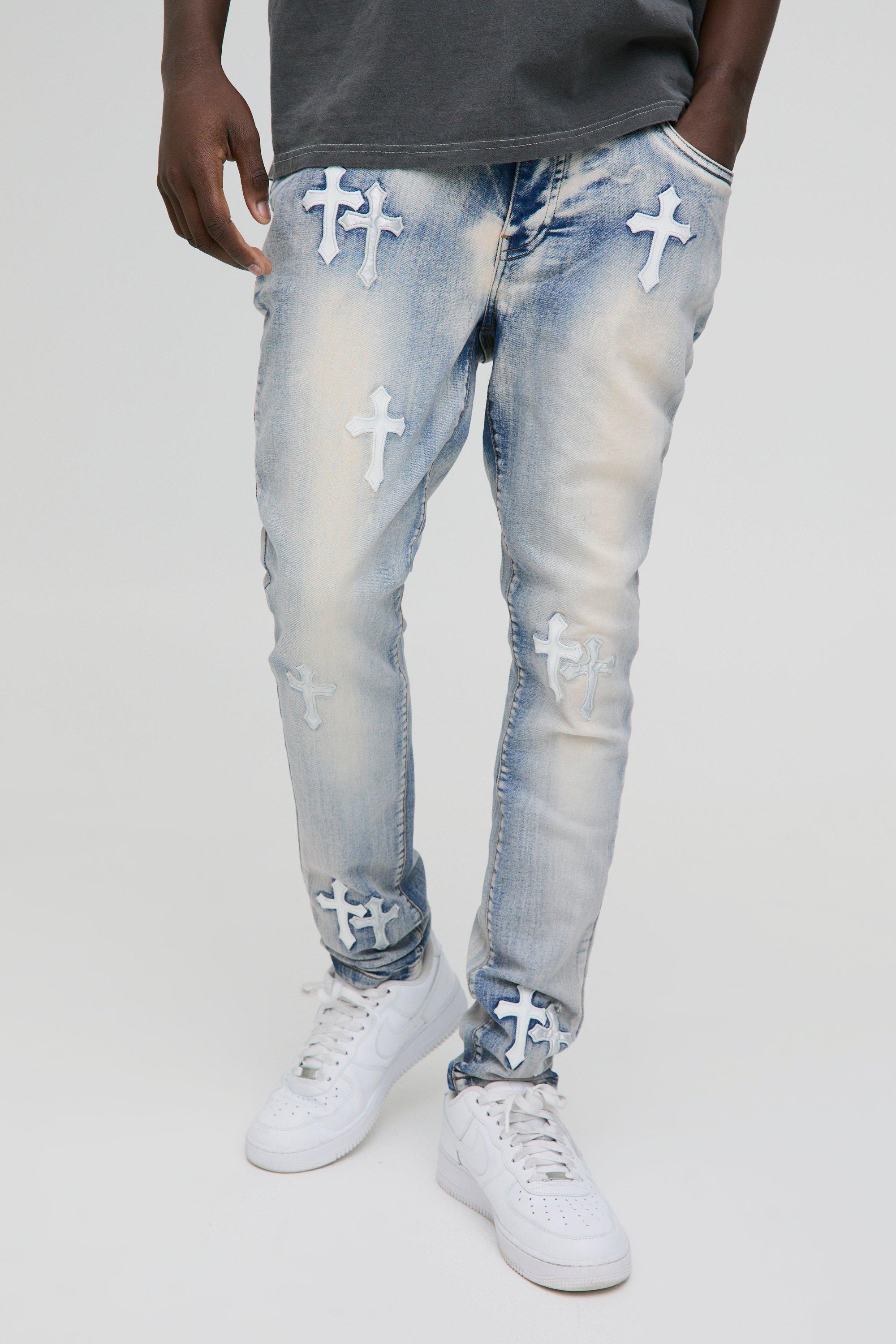 Boohoo Gekruiste Skinny Fit Pu Jeans, Light Blue