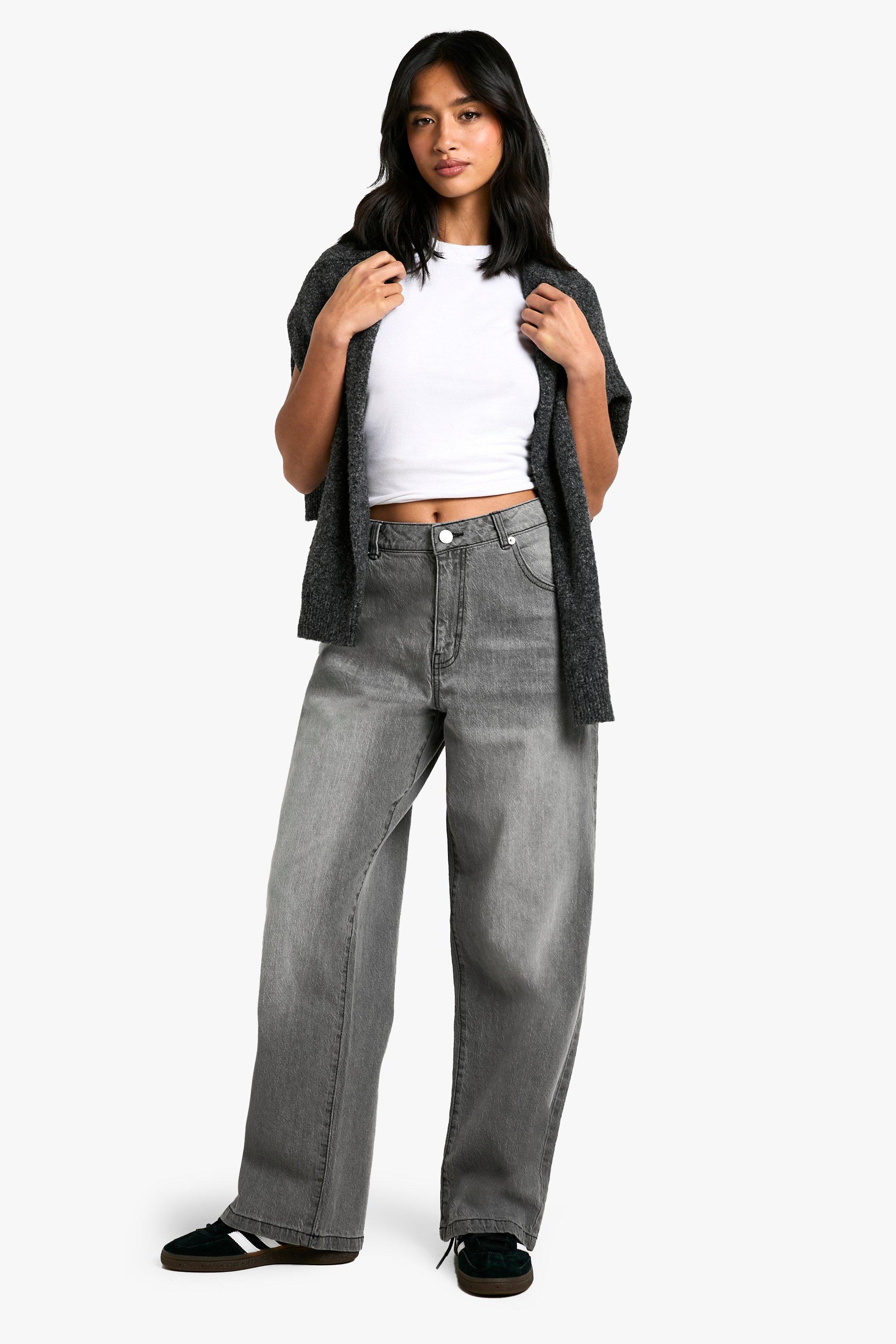 Boohoo Petite Basic Jeans Met Rechte Pijpen, Light Grey