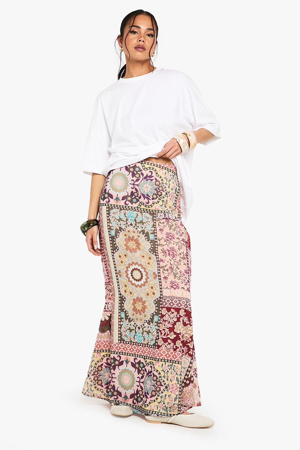 Boohoo Geweven Maxi Rok Met Patches En Paisley Print, Pink