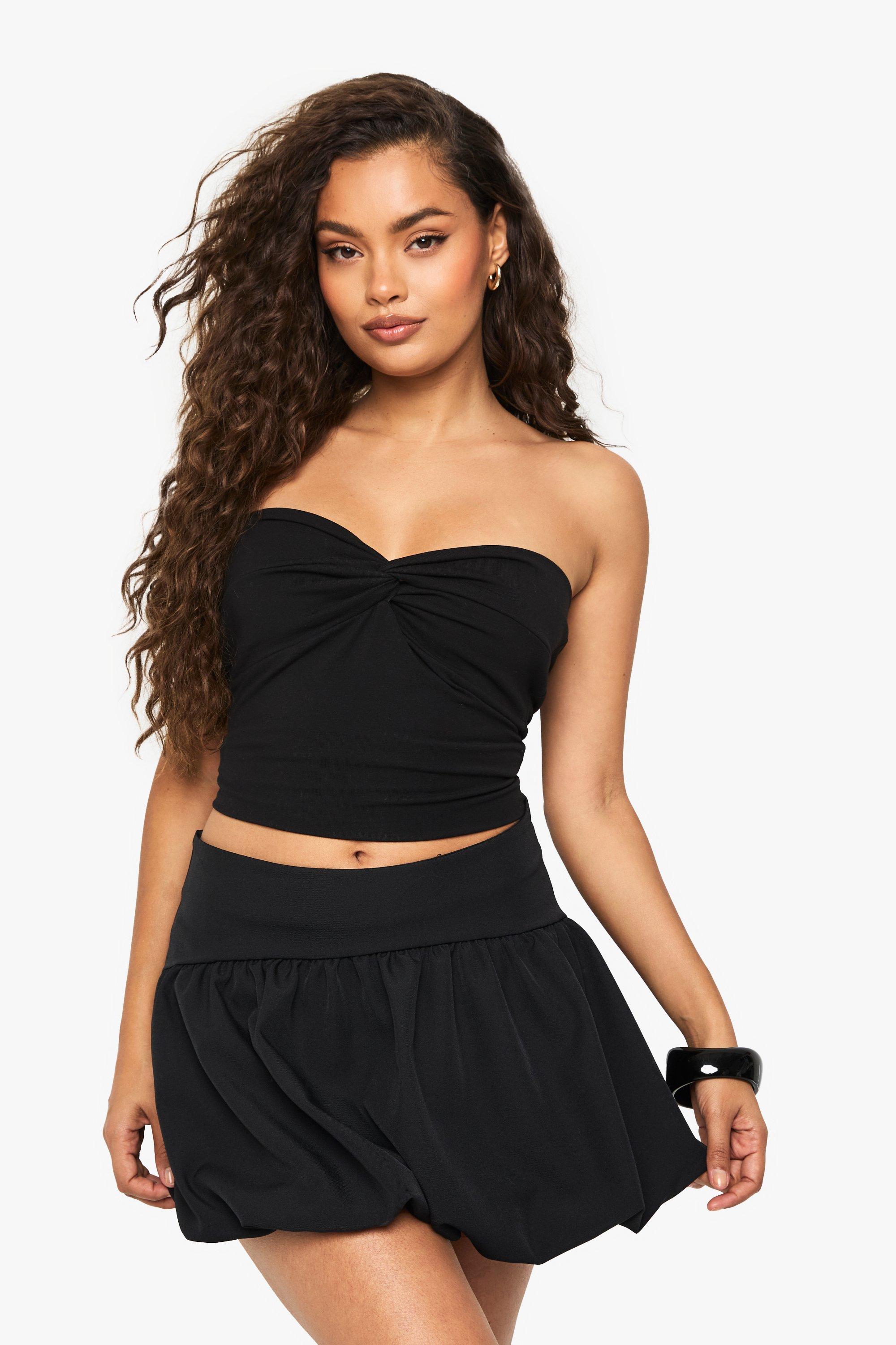 Boohoo Geweven Mini Rokje Met Pofmouwen, Black