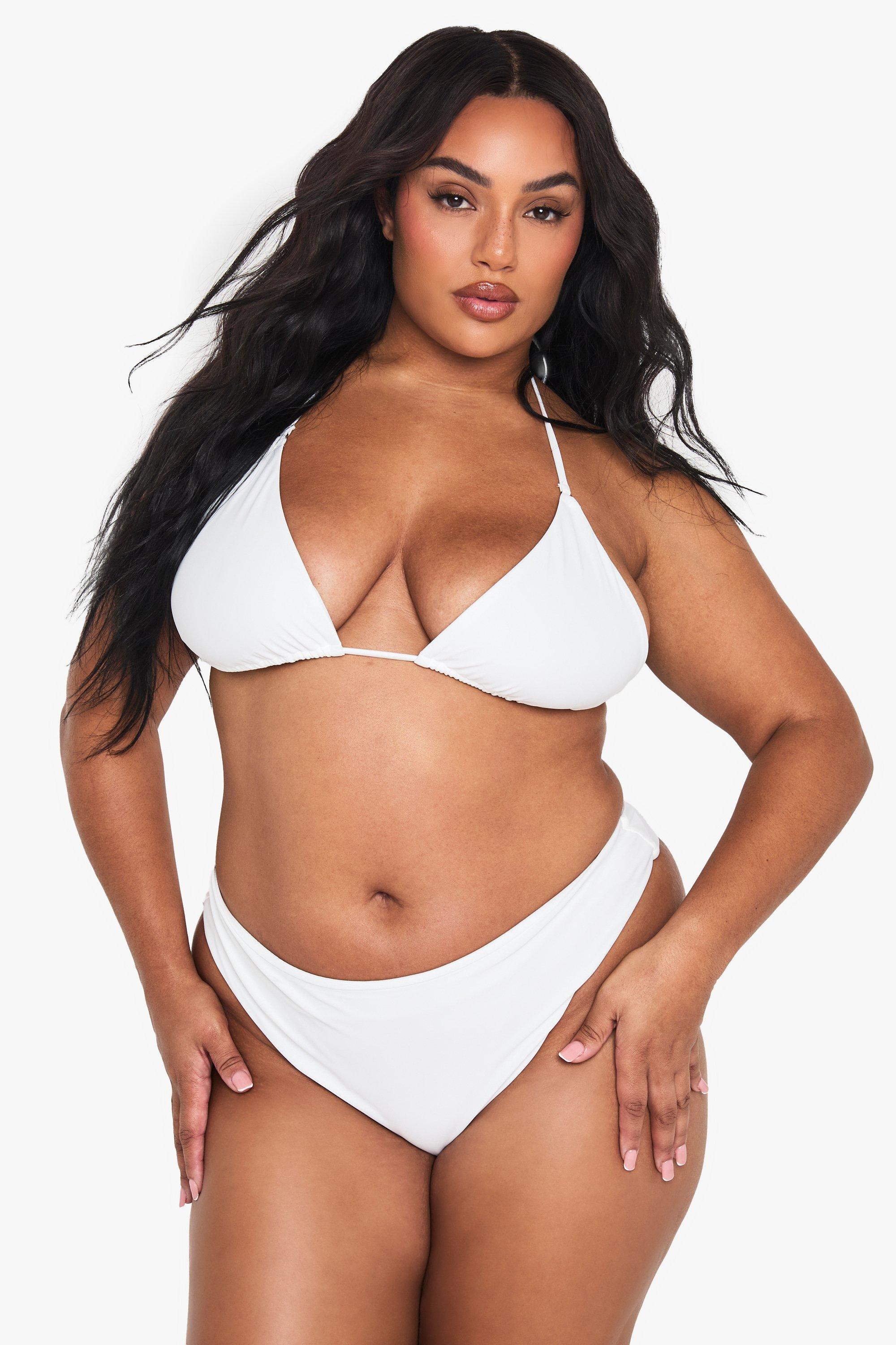 Boohoo Plus Driehoekige Badmode Essentials Bikini Top, White