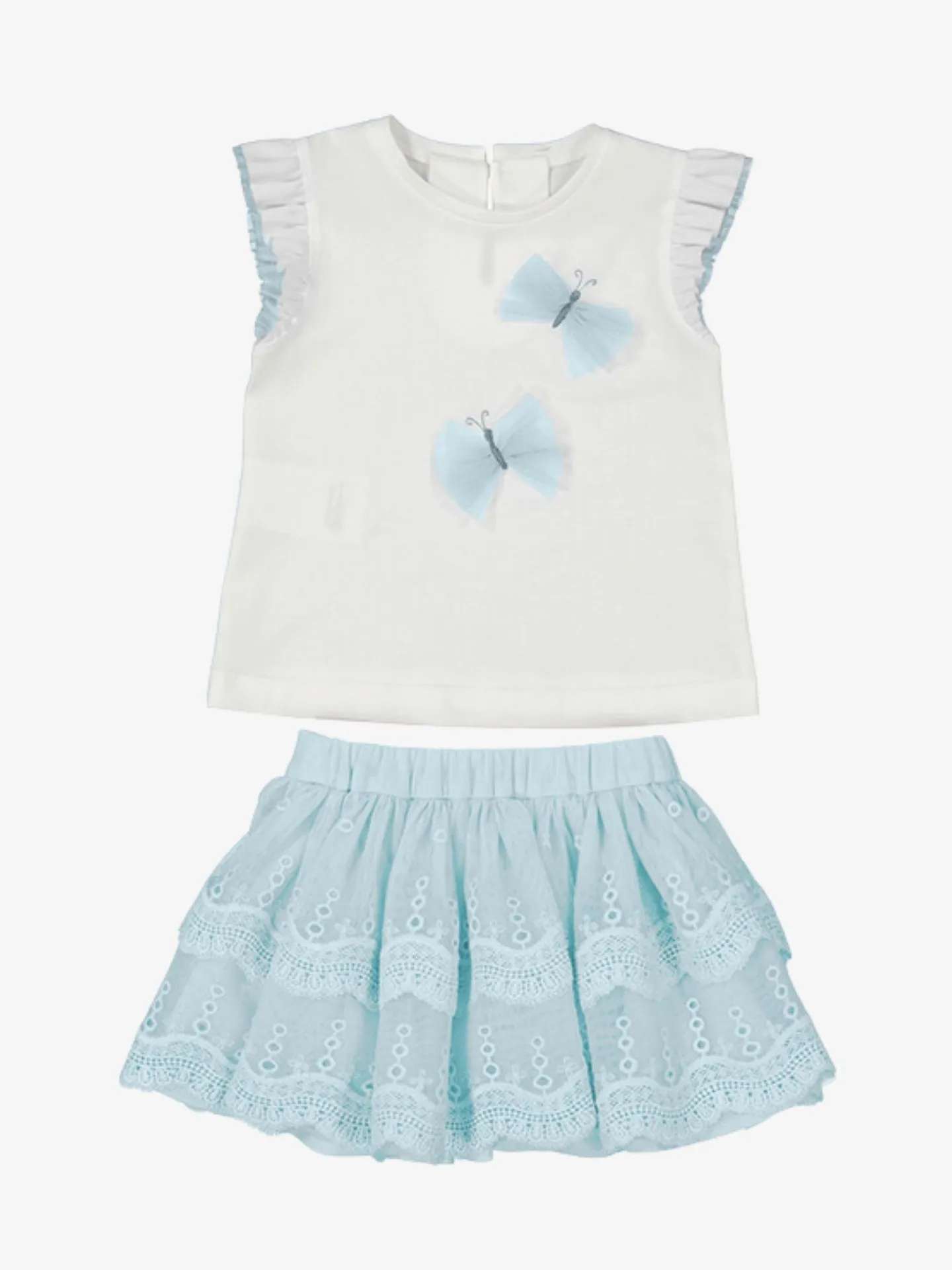 Mayoral Meisjes set rok embroidered tulle sky