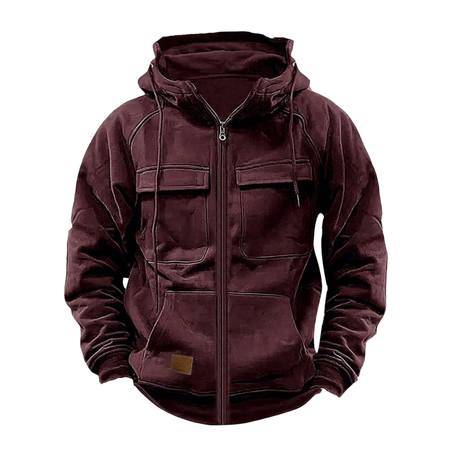 Tooyoo Herfst Winter Heren Capuchon Effen Hoodies Jassen Meerdere Zakken Mannelijke Rits Sweatshirts Sport Buiten Casual Hoodie Jas S zwart