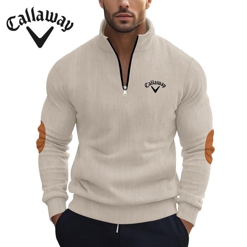 Callaway Geborduurde Herfst en Winter Nieuwe Effen Kleur Heren Half Chain Corduroy Casual Stand Up Collar Lange Mouw Sweatshirt op Voorraad S
