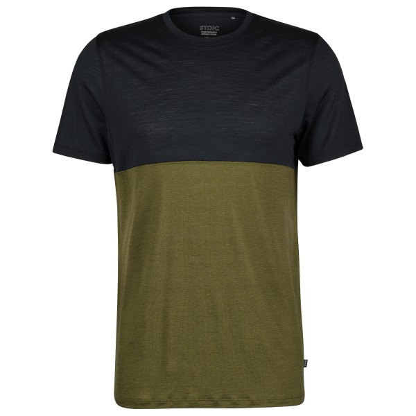 Stoic - MerinoChill MMXX. Göteborg Colorblock Tee - Merinoshirt, olijfgroen/zwart