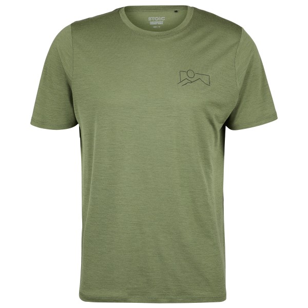 Stoic - Merino155 LaholmSt. Print T-Shirt Mountain - Merinoshirt, olijfgroen