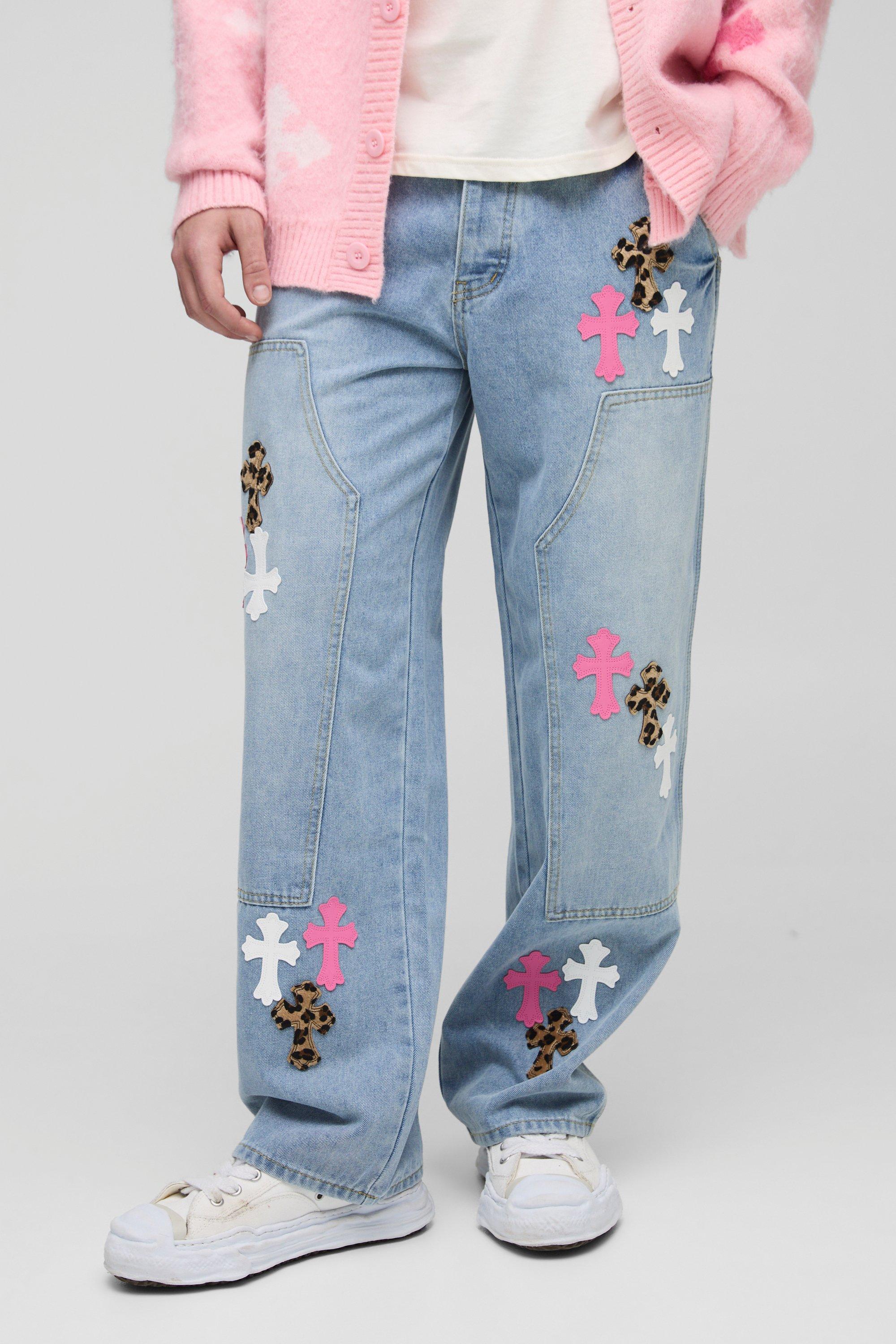 Boohoo Baggy Gekruiste Jeans, Mid Blue