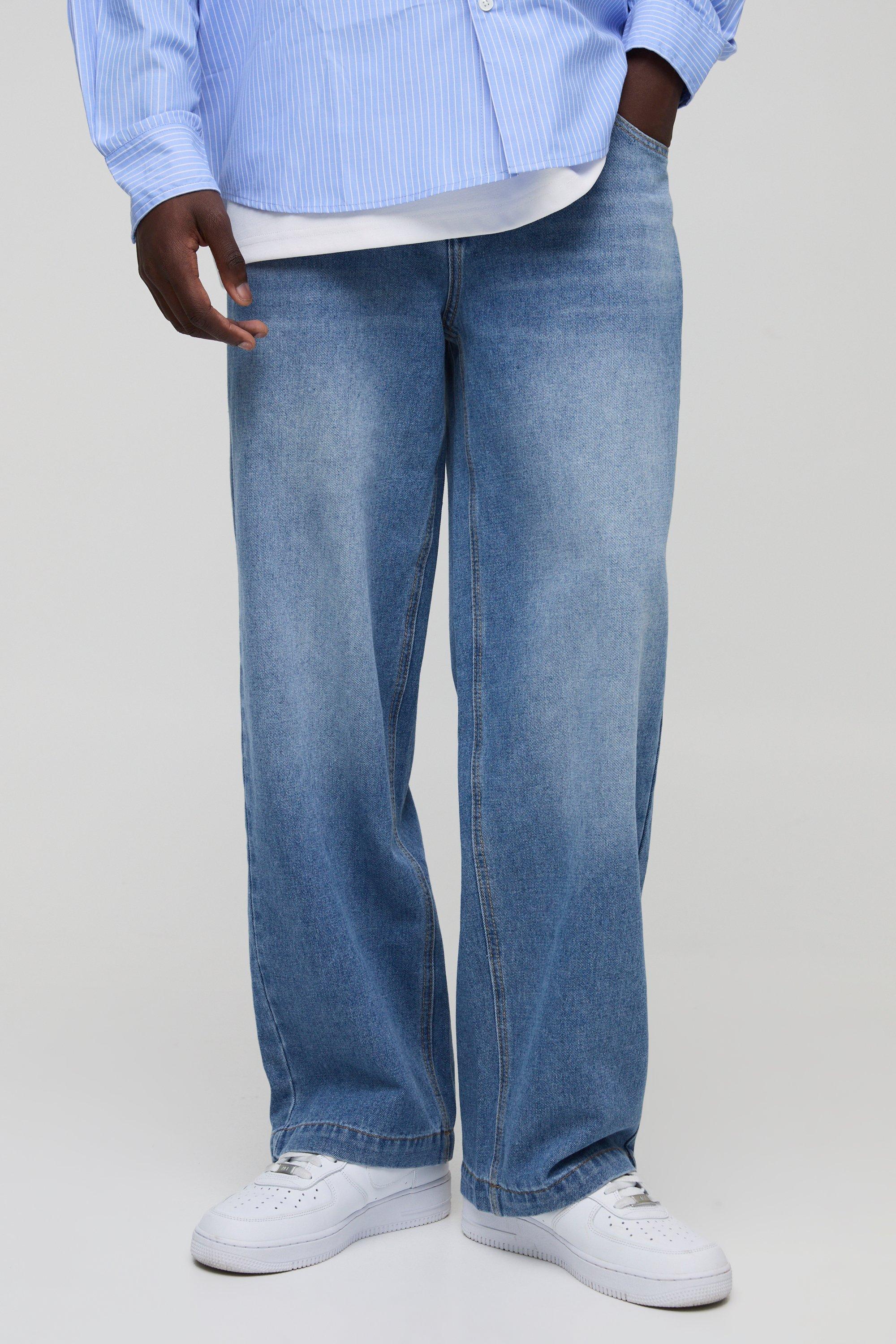 Boohoo Wide Leg Jeans Met Krijtstrepen En Dubbele Tailleband, Light Blue