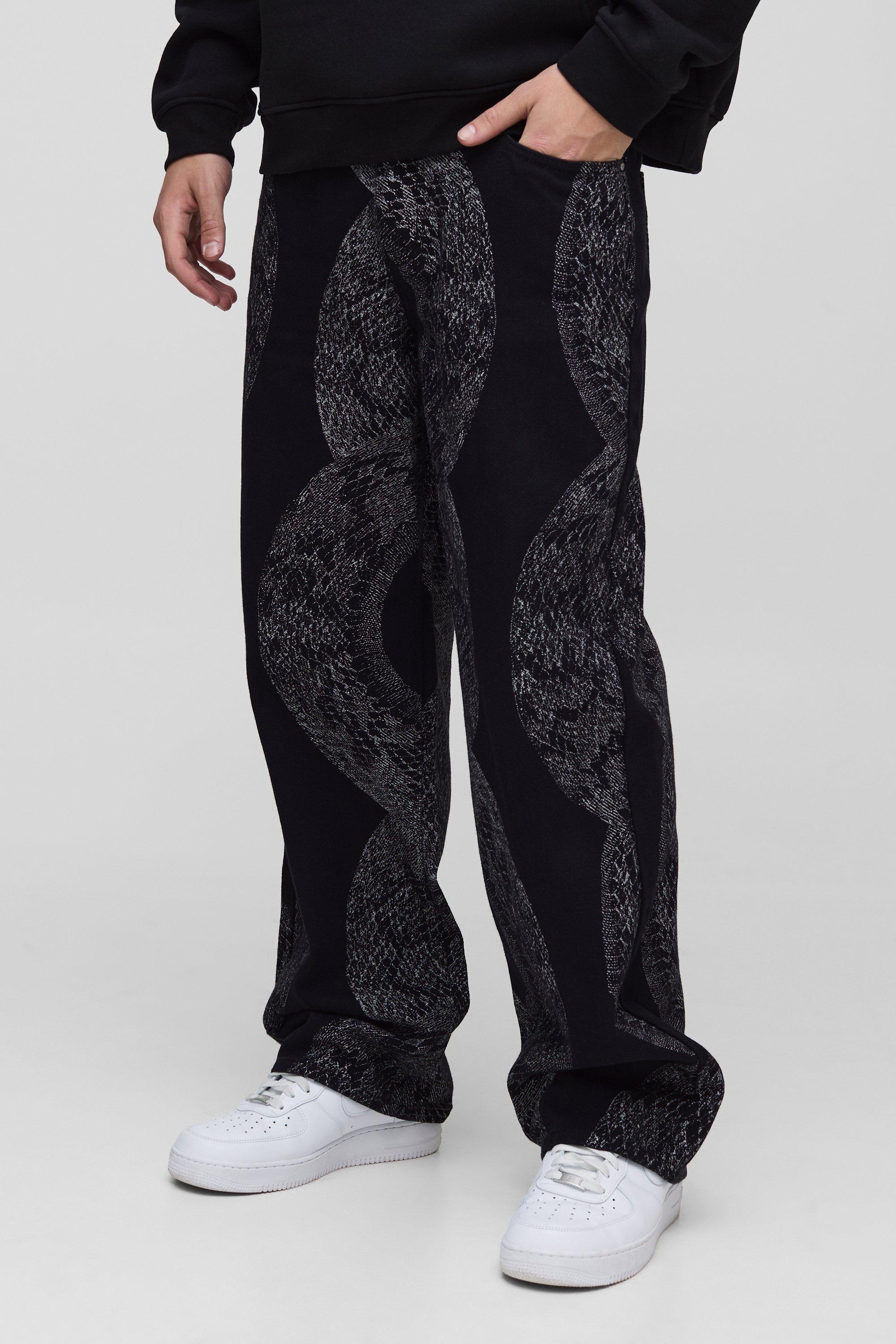 Boohoo Jacquard Baggy Slangenprint Jeans, Black