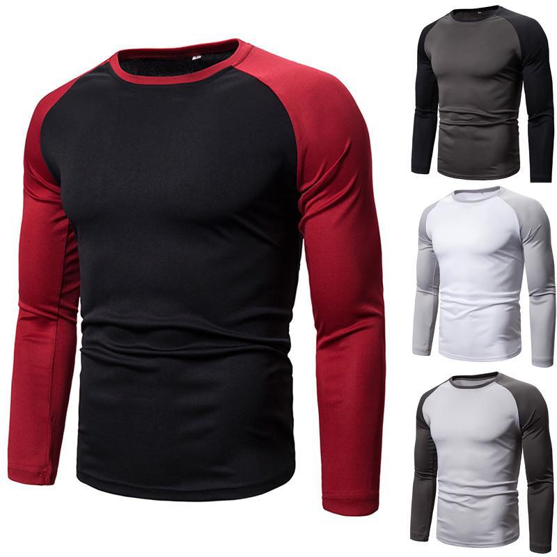 Top Men Wardrobe 2023 Color Block T-shirts met lange mouwen en ronde hals voor heren XXL zwart