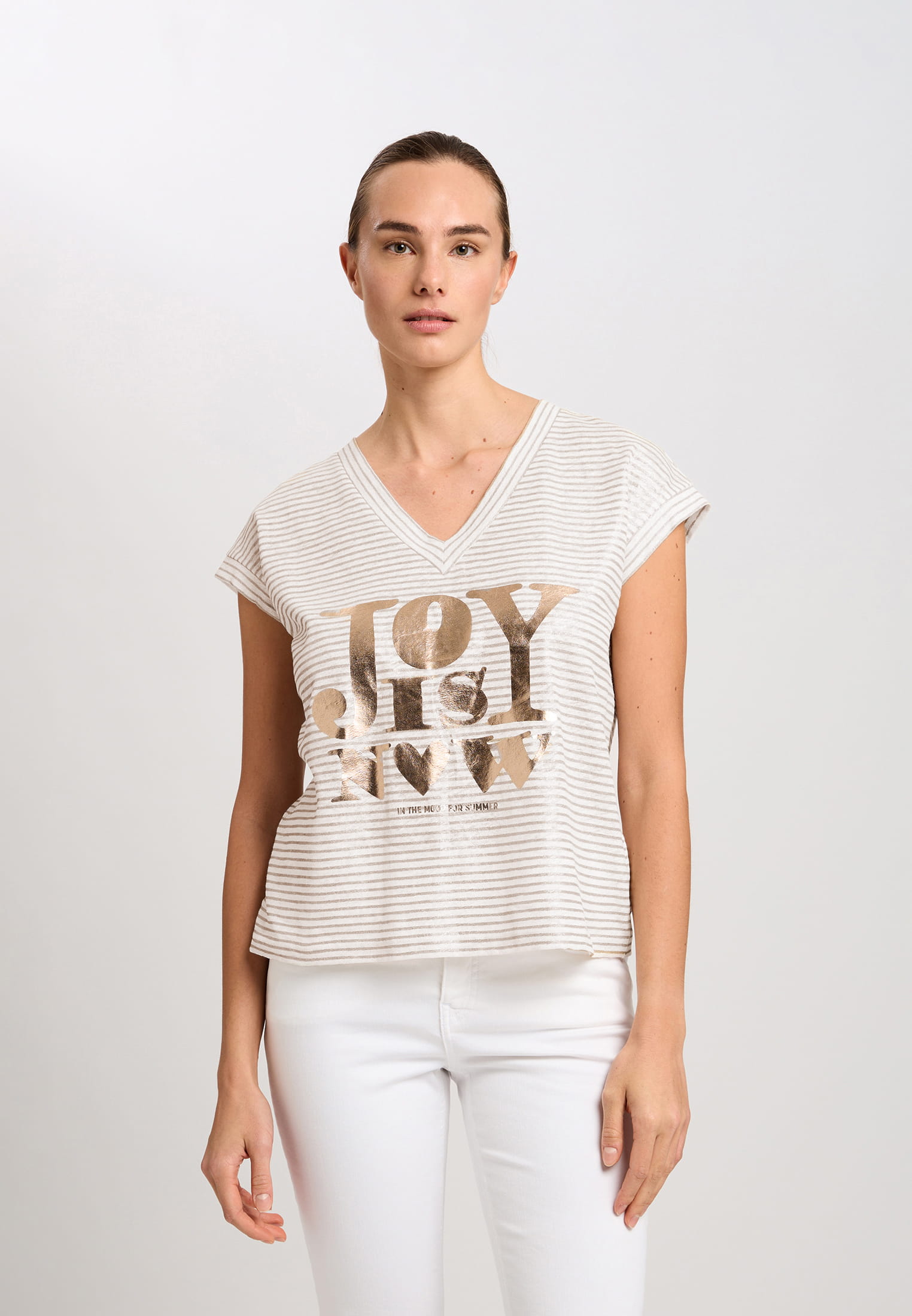 MARC AUREL Leinenshirt mit feinen Streifen und Metallic-Print