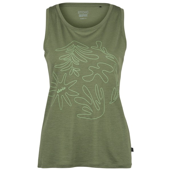 Stoic - Women's Merino155 LaholmSt. Print Tank Flowers - Merinoshirt, olijfgroen