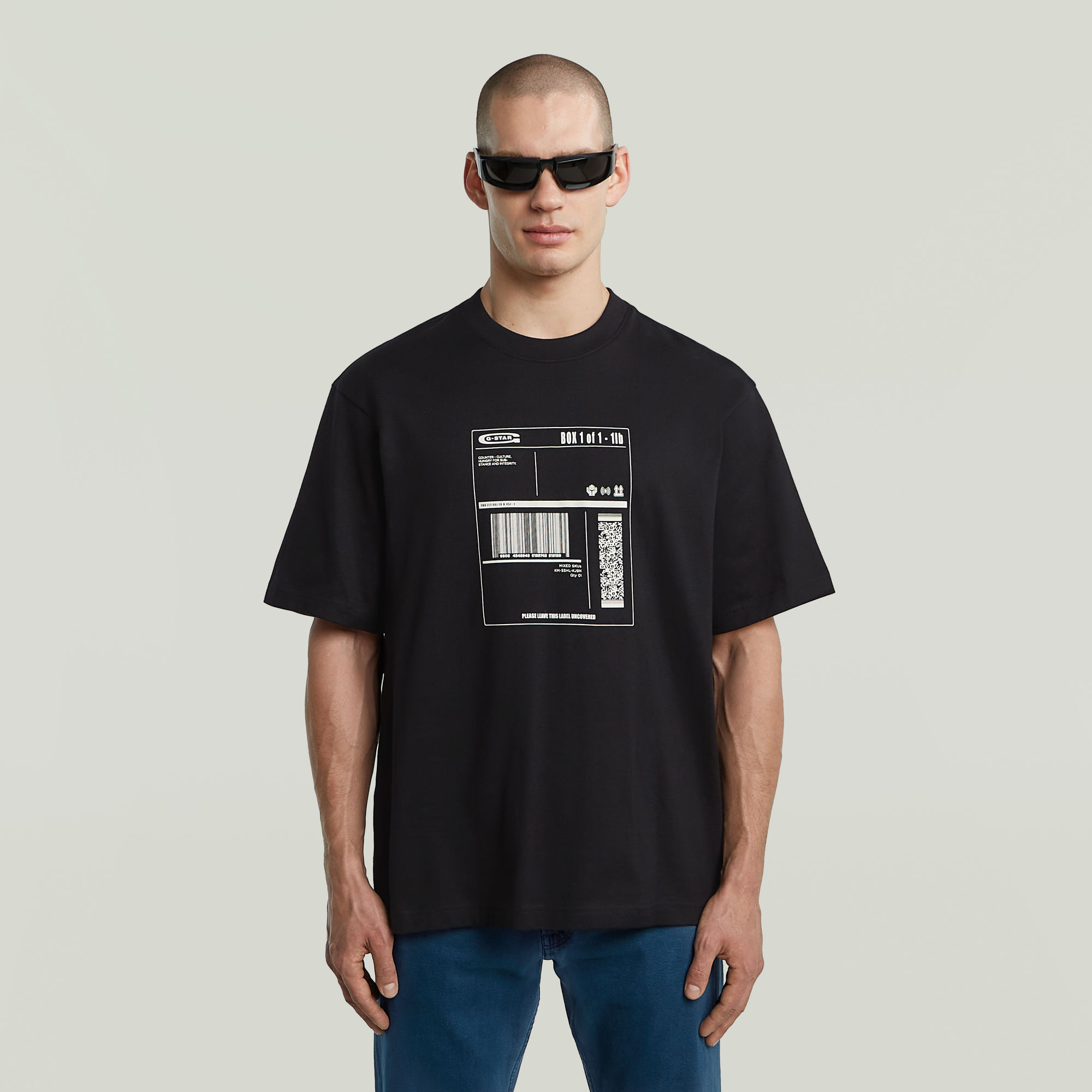 G-Star RAW Shipping Graphic Boxy Ribbed T-shirt - Zwart - Heren
