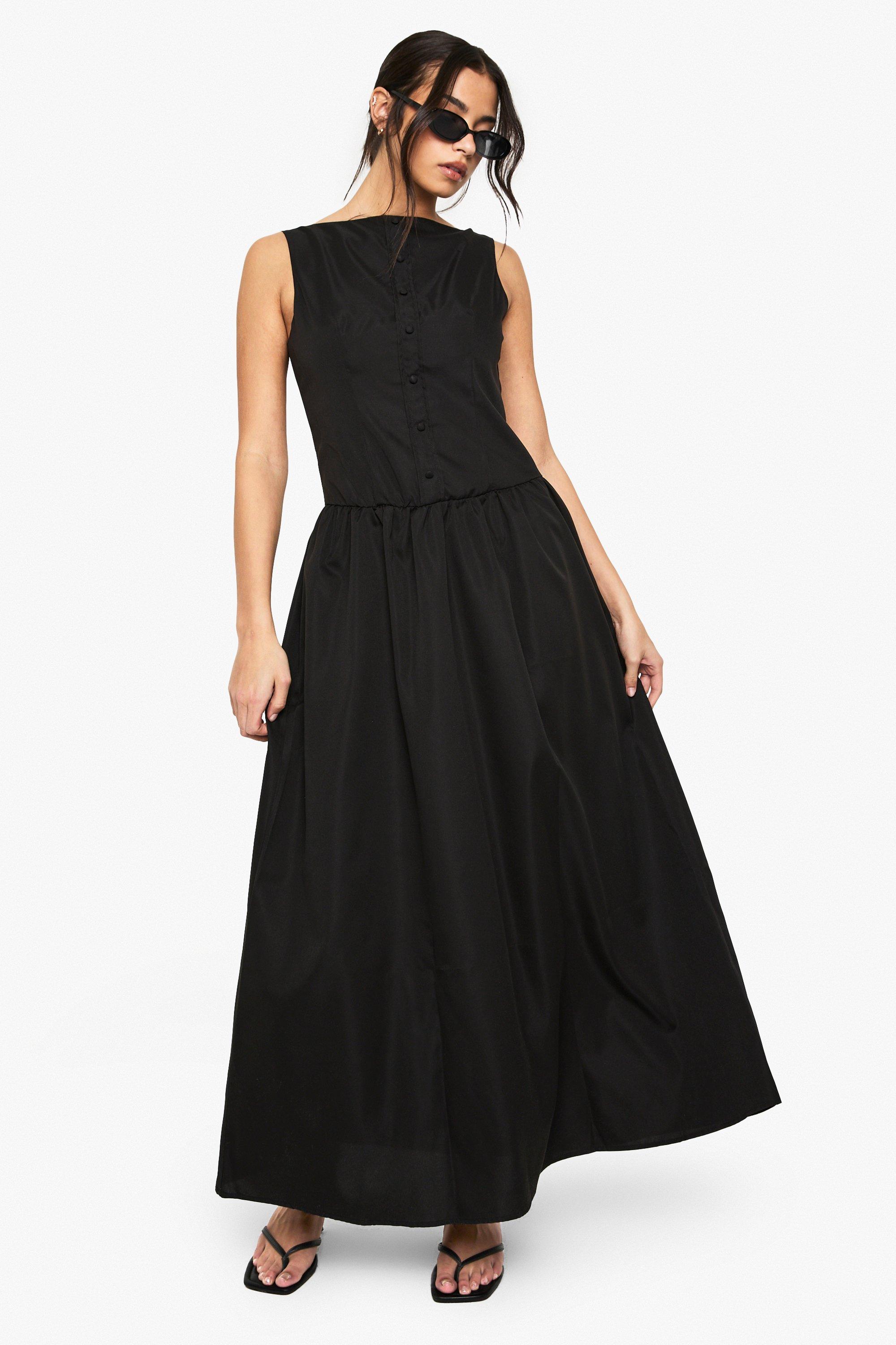 Boohoo Maxi Jurk Met Boothals En Knoop Detail, Black
