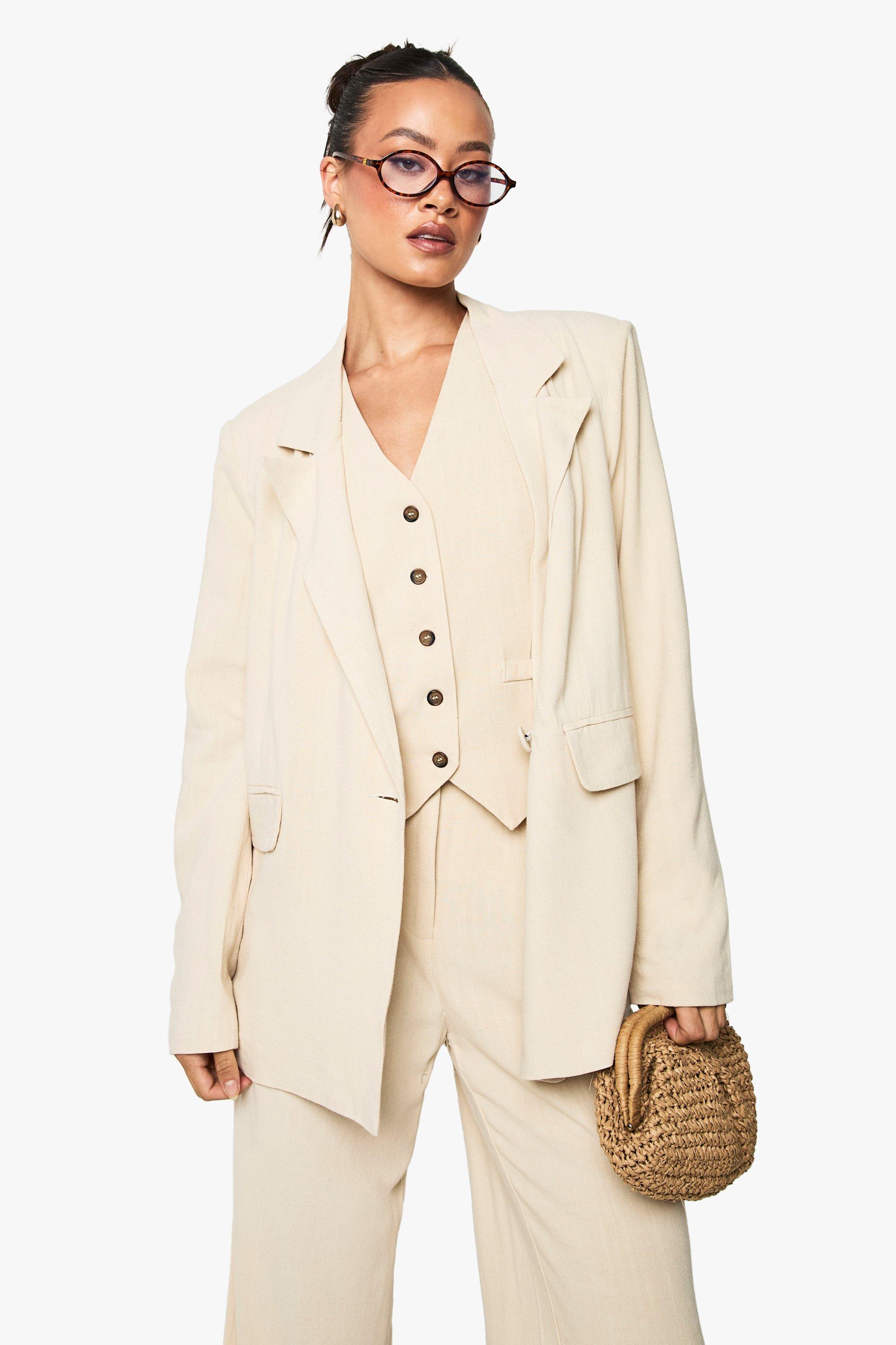Boohoo Tall Oversized Linen Look Blazer, Ecru