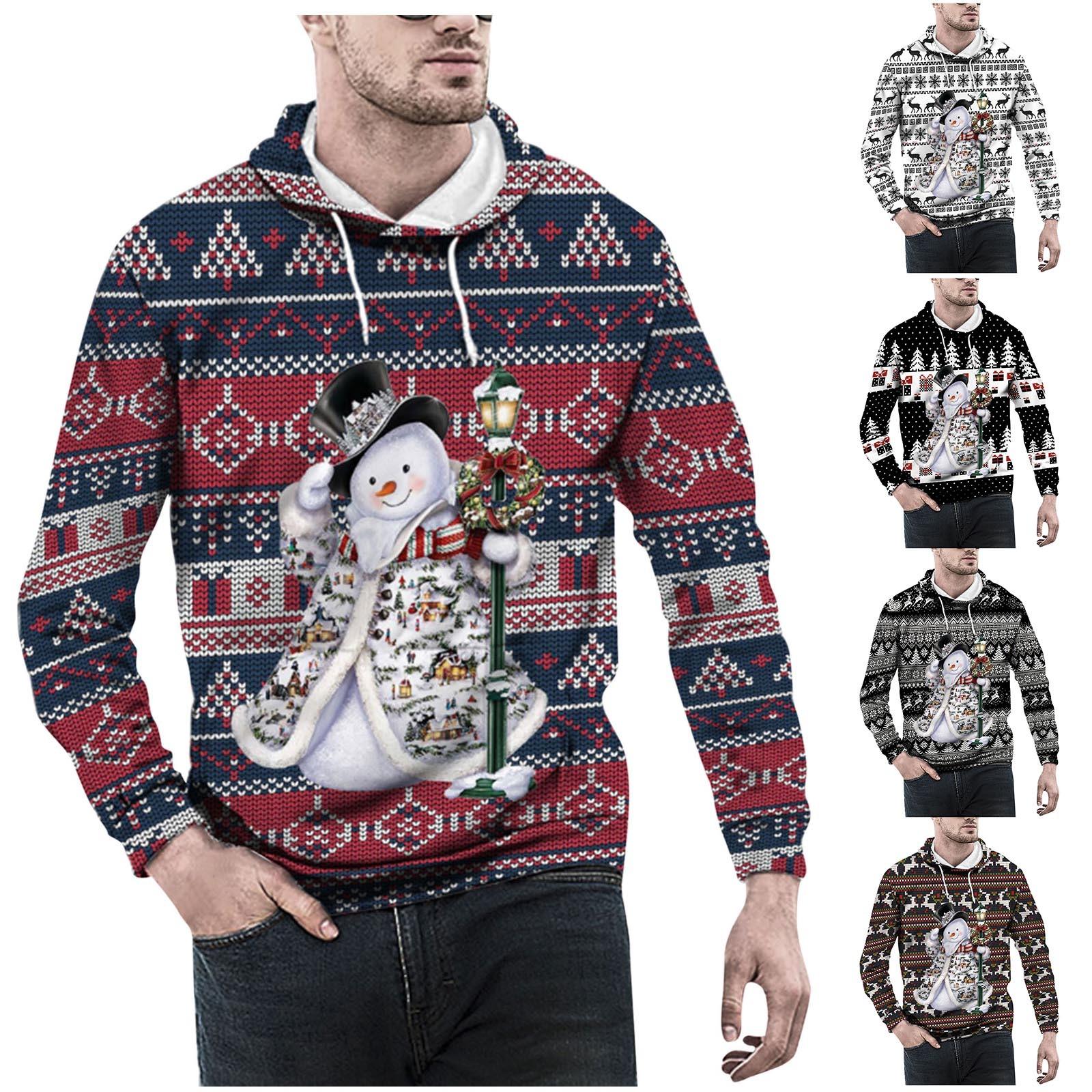 Sinking fish Kerst Vintage herenprint herfst winter lange mouw hoodie hoodie top trui capuchon XXL zwart